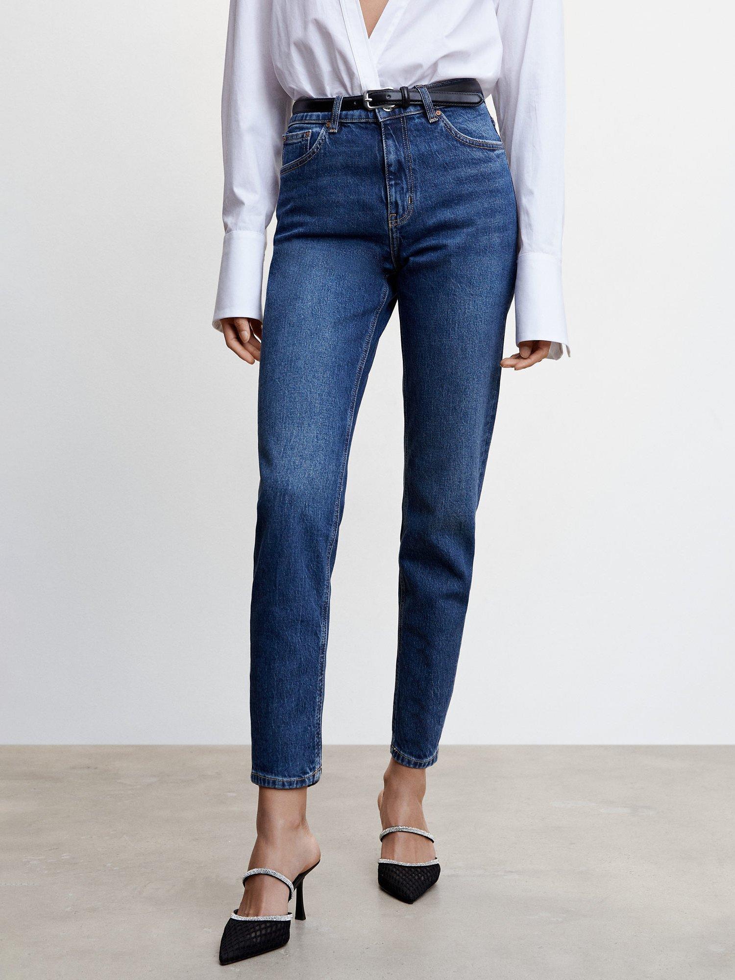 Mango Newmom Comfort High Rise Jeans, White, Navy Blue