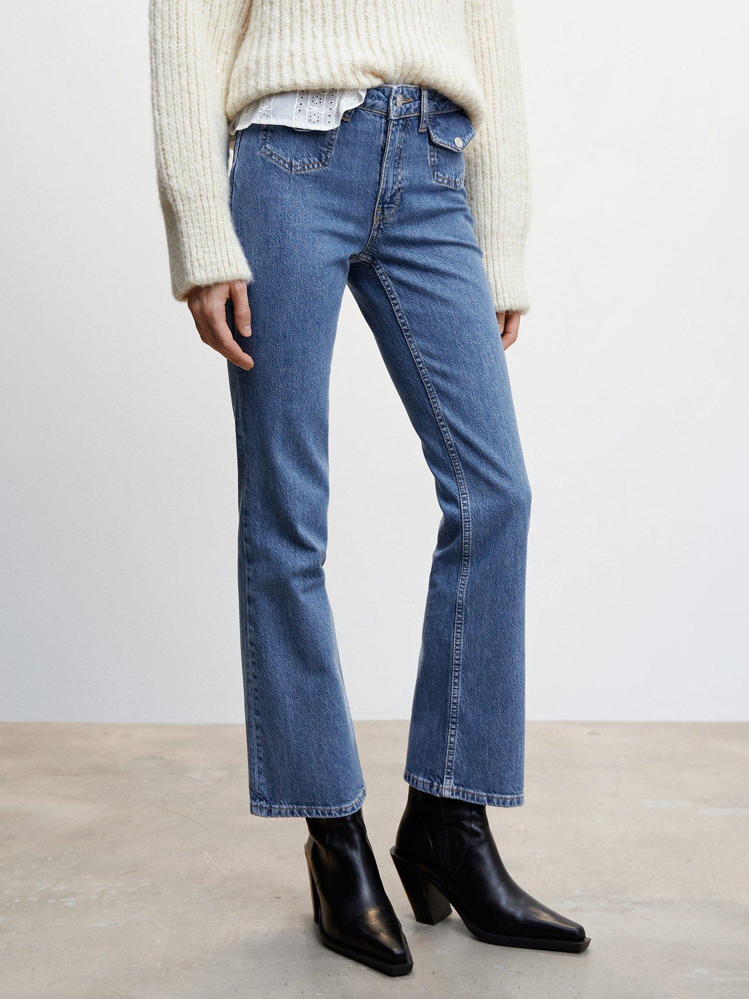 Mango Flared Cropped Jeans, Blue