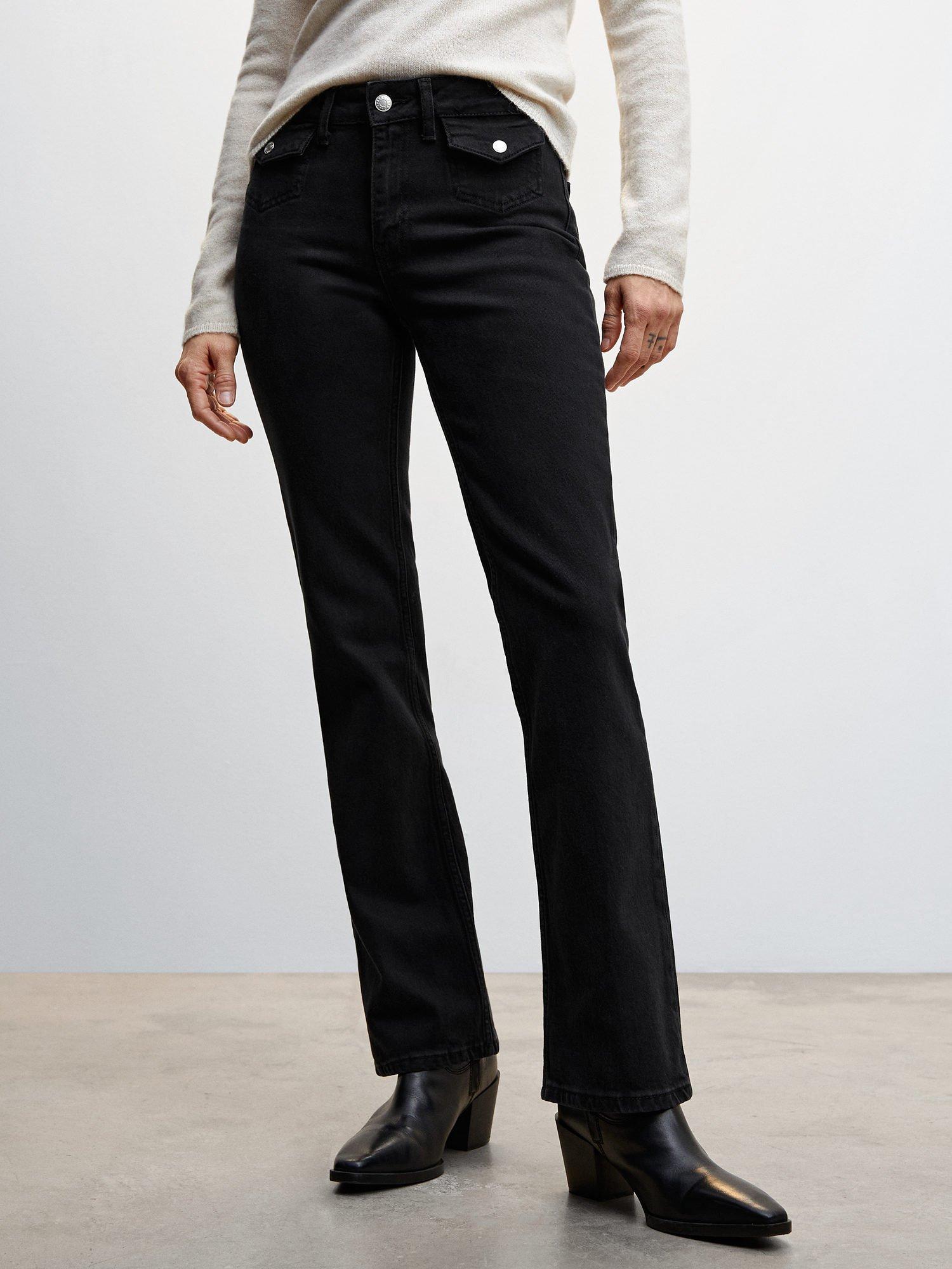 Mango Flared Cropped Jeans, Black