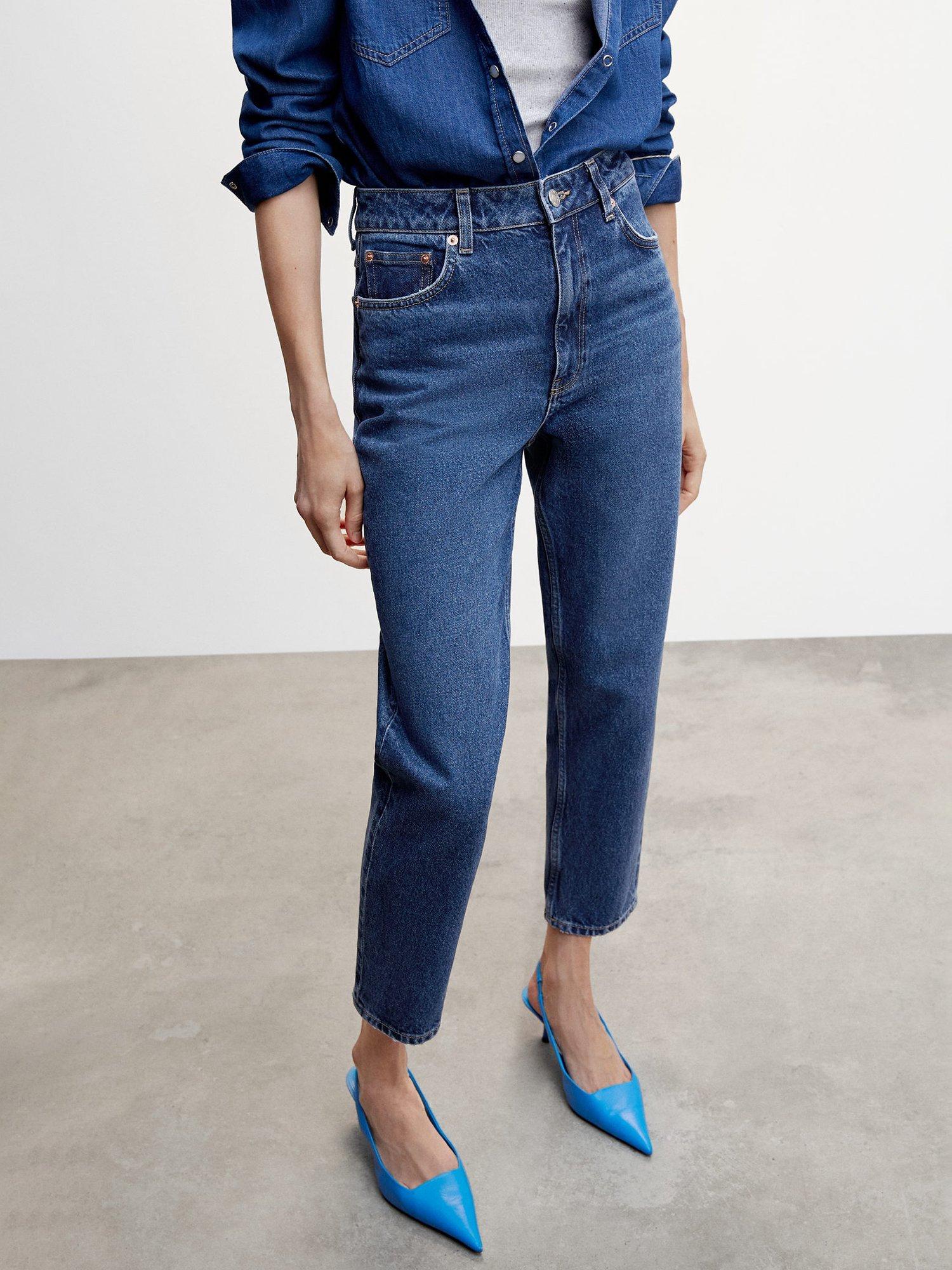 Mango High Waisted Mom Jeans, Mid Blue