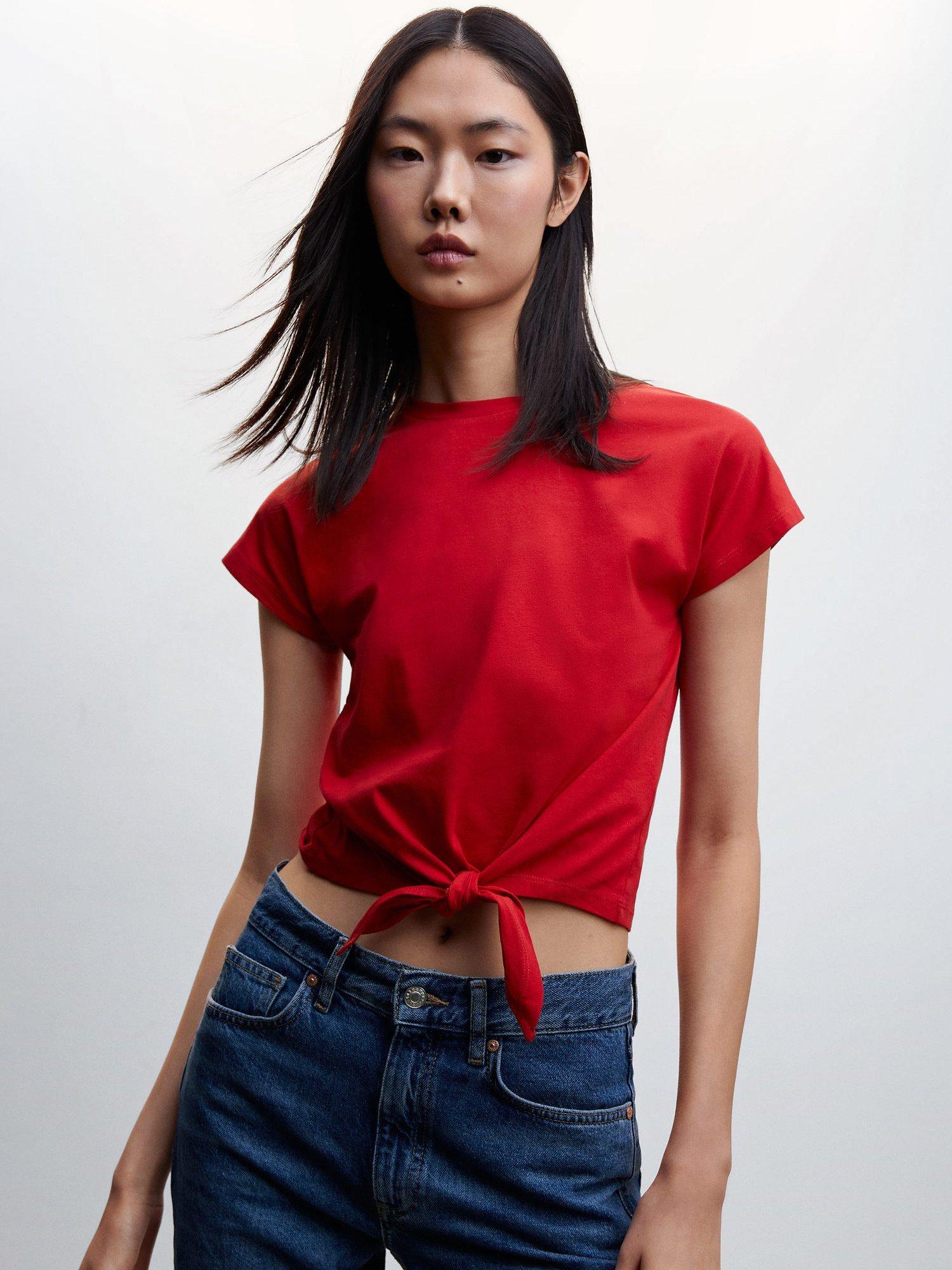 Mango Shanghai H Knot Detail Cropped Top, Red