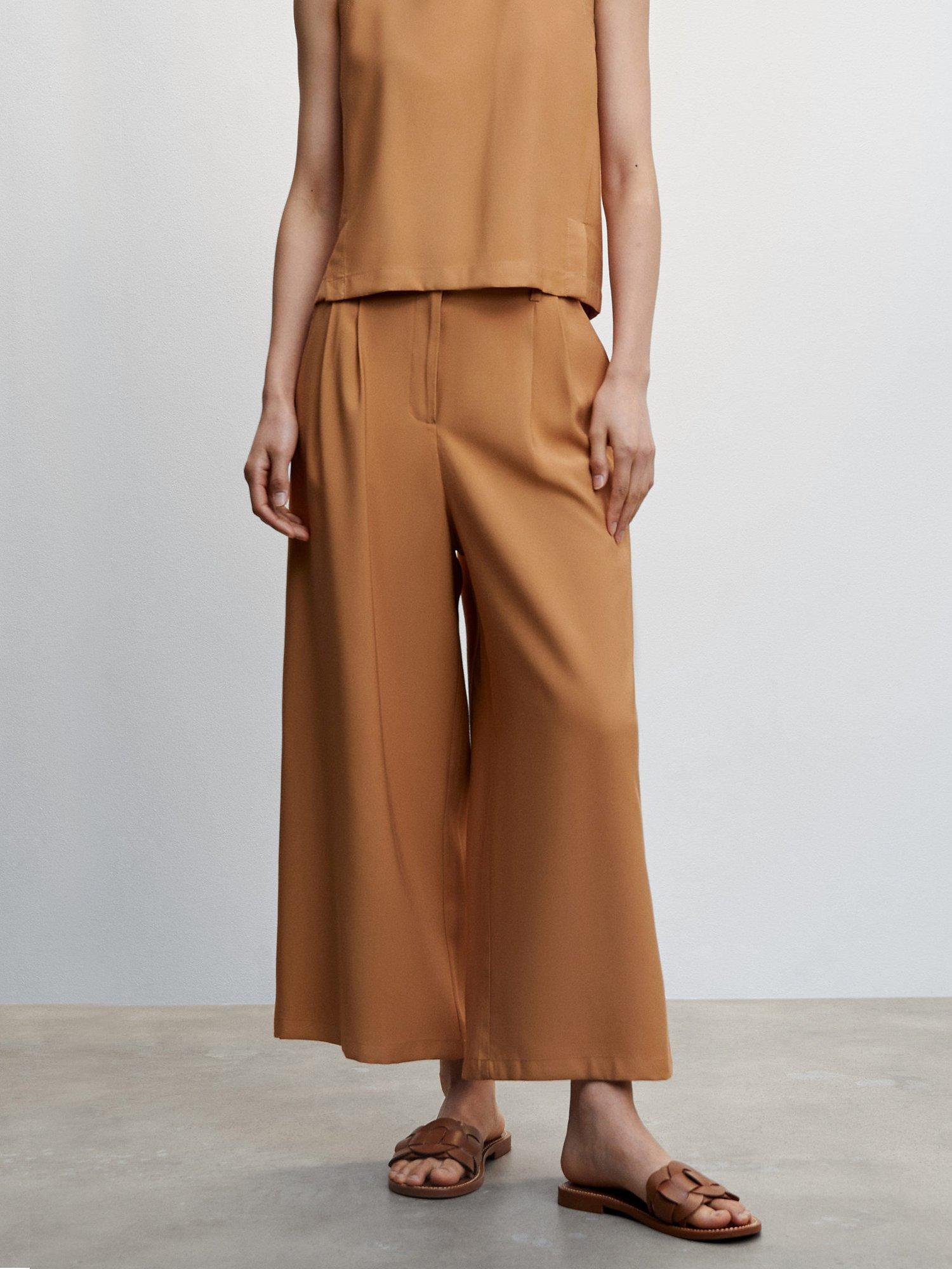 Mango Ticket-H Pleated Culottes Trousers, Dark Brown