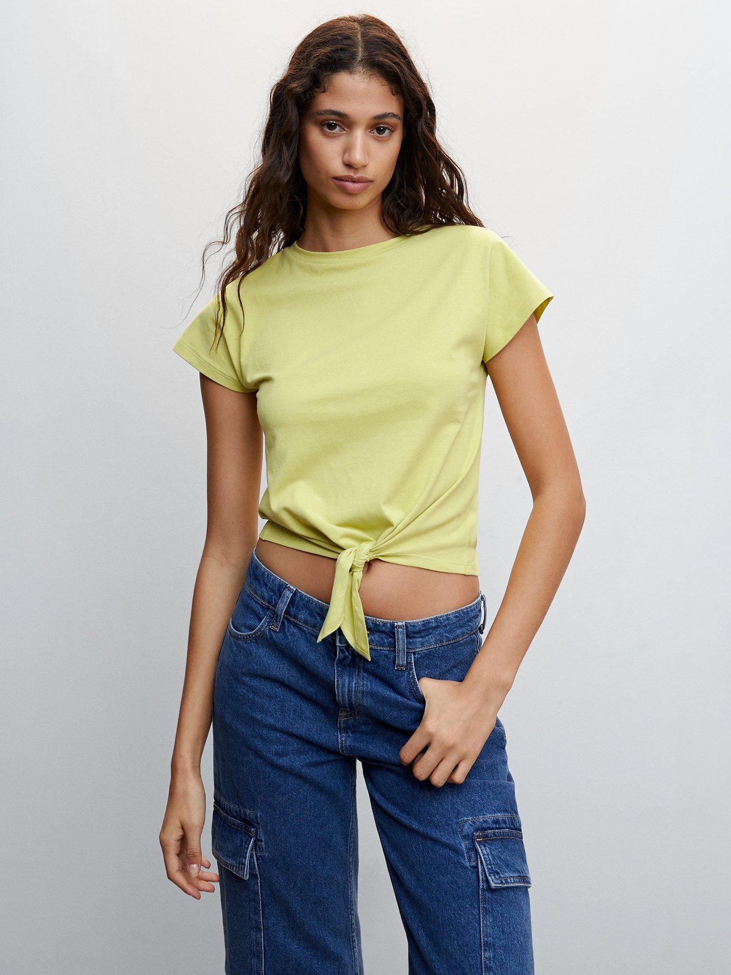 Mango Shanghai H Knot Detail Cropped Top, Green