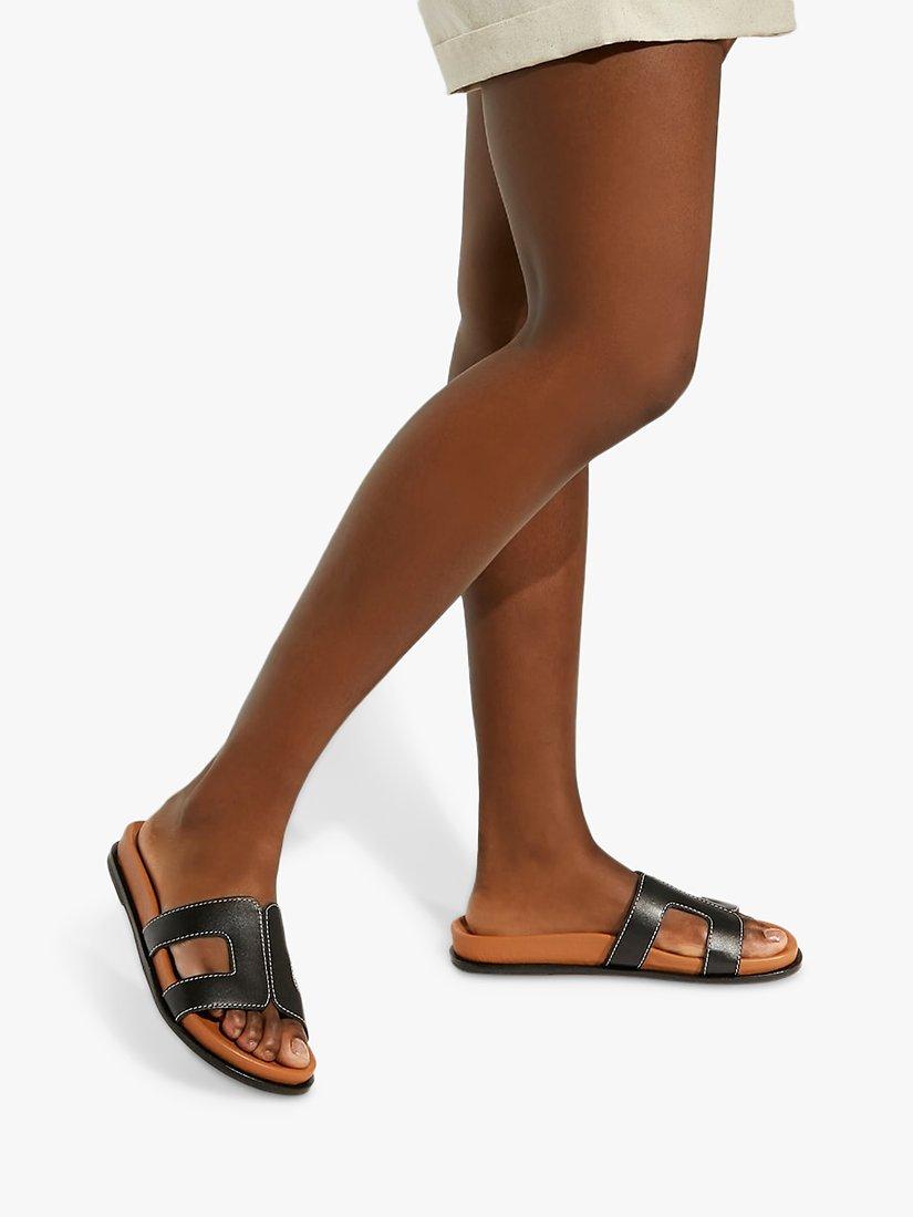 Product image 5 of 5, which shows Dune London Loupa Topstitch Detail Flat Slider Sandals, Black, 4