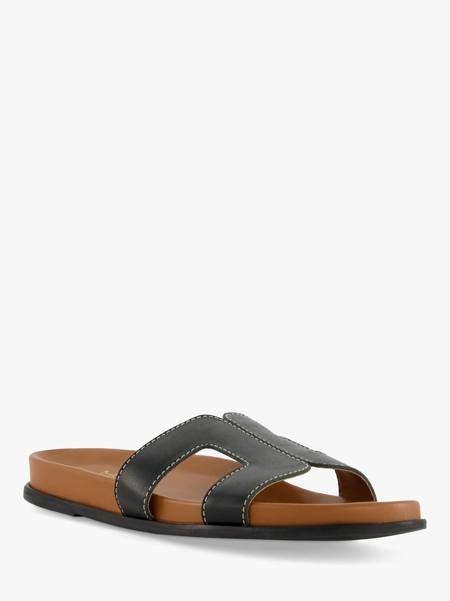 Product image 3 of 5, which shows Dune London Loupa Topstitch Detail Flat Slider Sandals, Black, 4