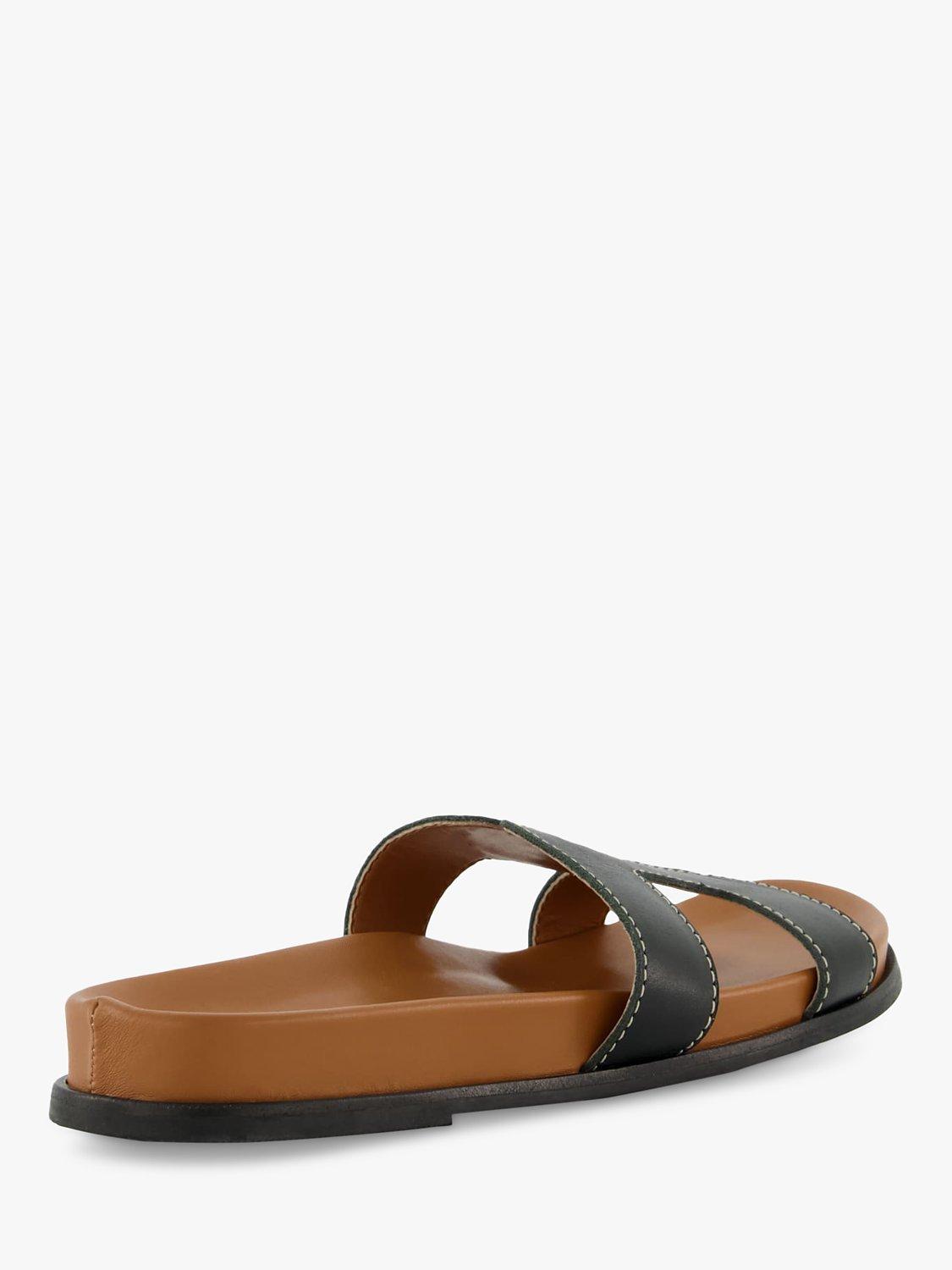 Product image 4 of 5, which shows Dune London Loupa Topstitch Detail Flat Slider Sandals, Black, 4