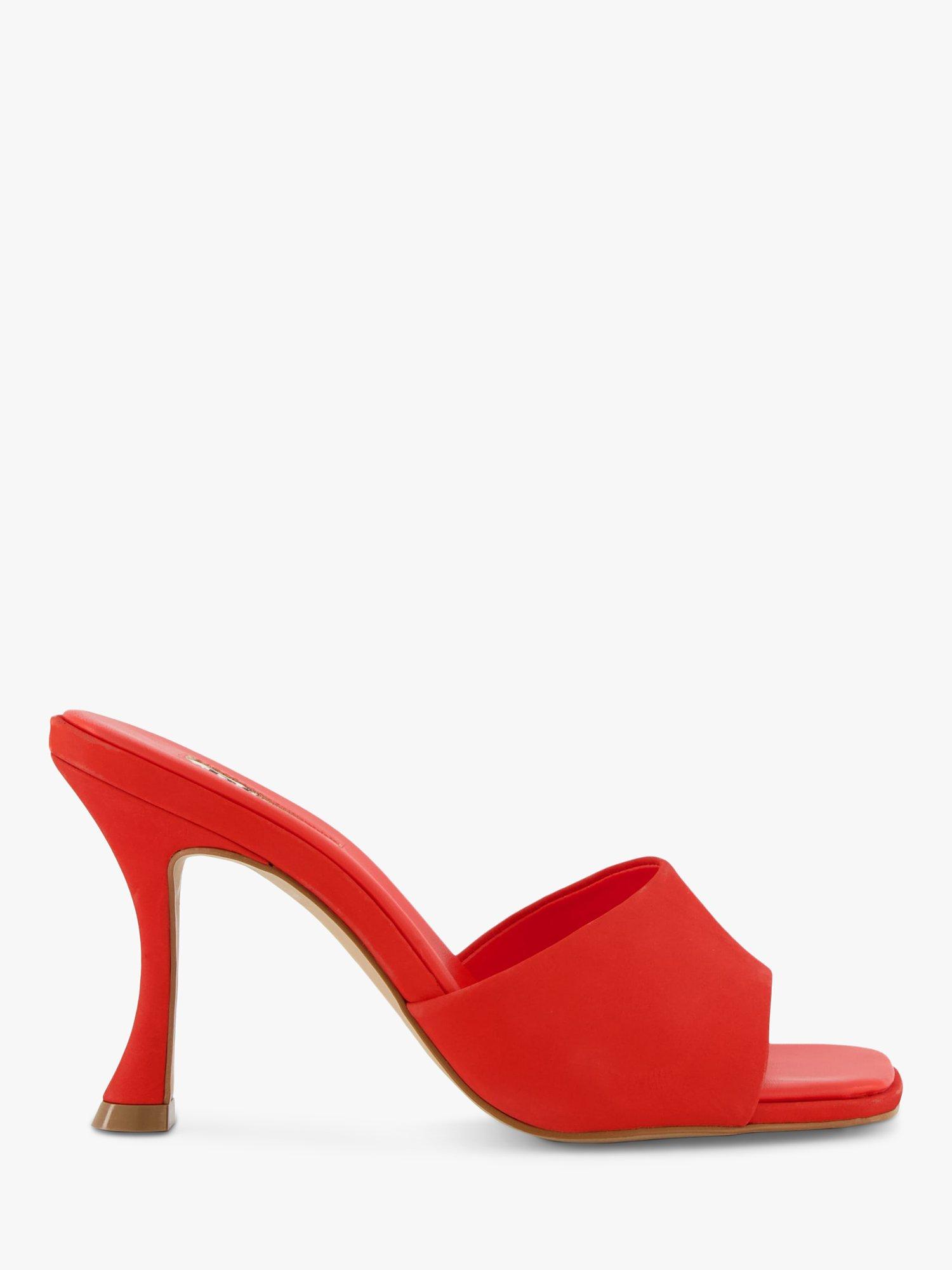 Dune Magazine Leather Flared-Heel Open-Toe Mules, Orange, 3