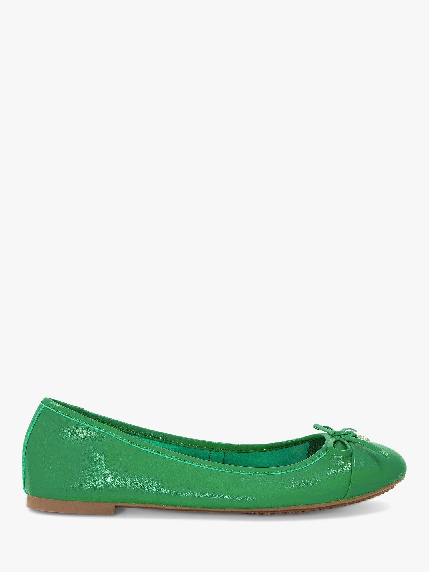 Dune Hallo Leather Charm Bow Ballet Pumps, Green-leather