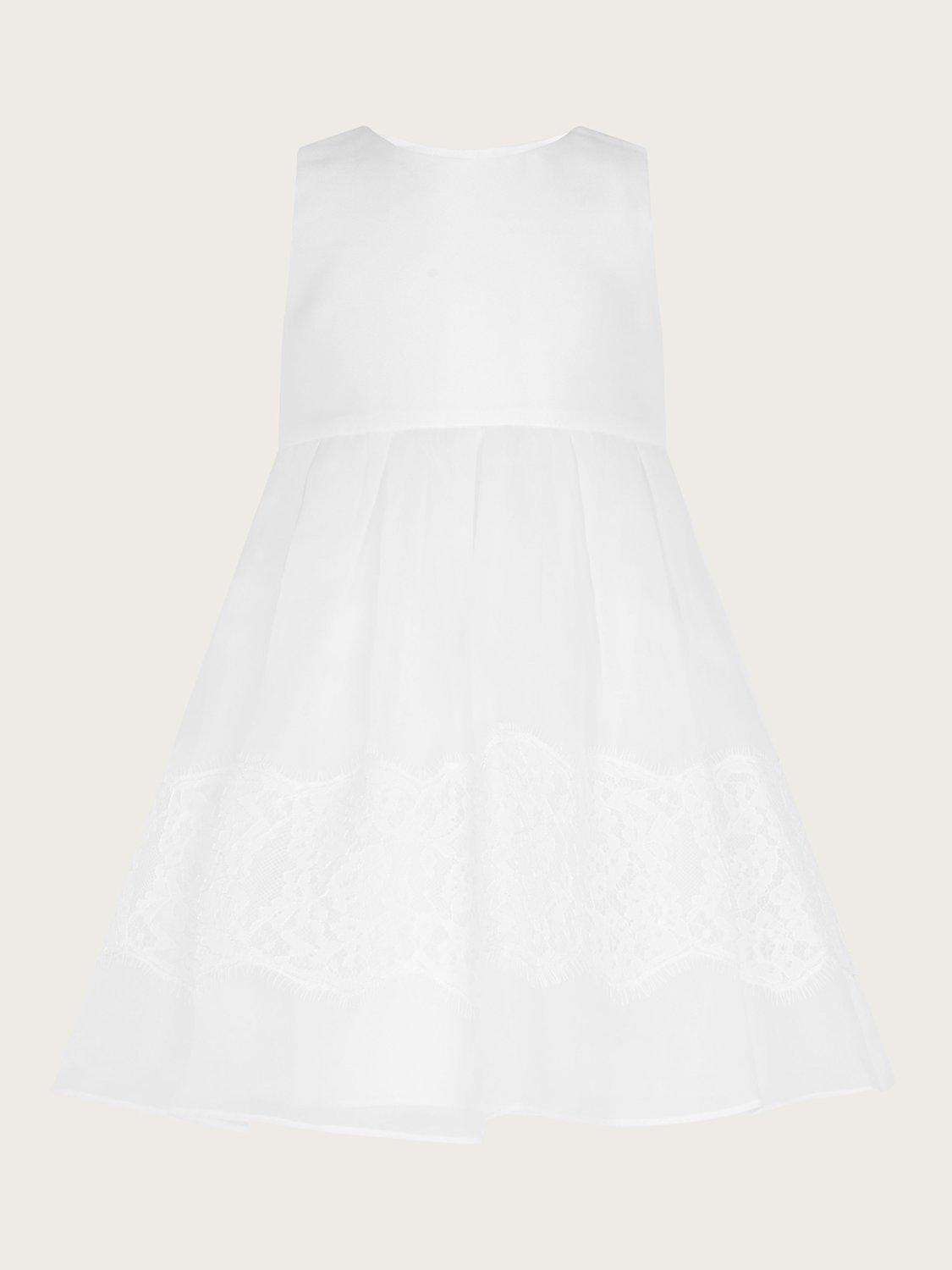 Monsoon Baby Alovette Hope Lace Christening Dress, White, 0-3 months