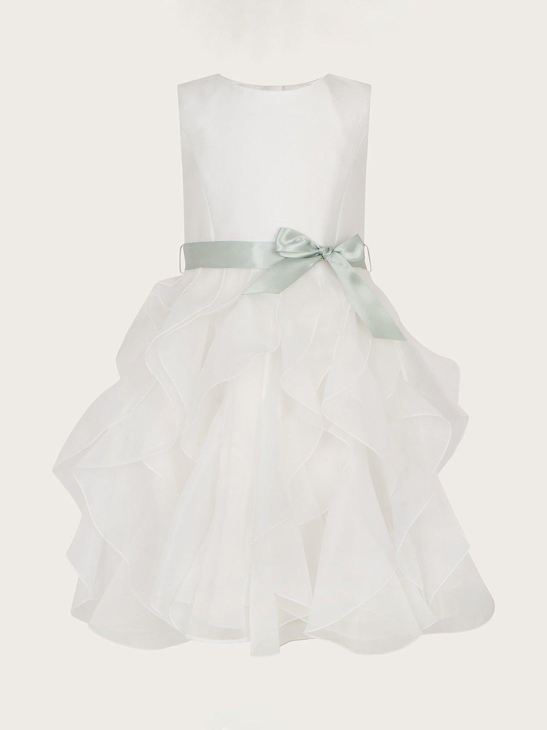 Product image 1 of 3, which shows Monsoon Kids' Cannes Organza Ruffle Dress, Ivory, 5 years