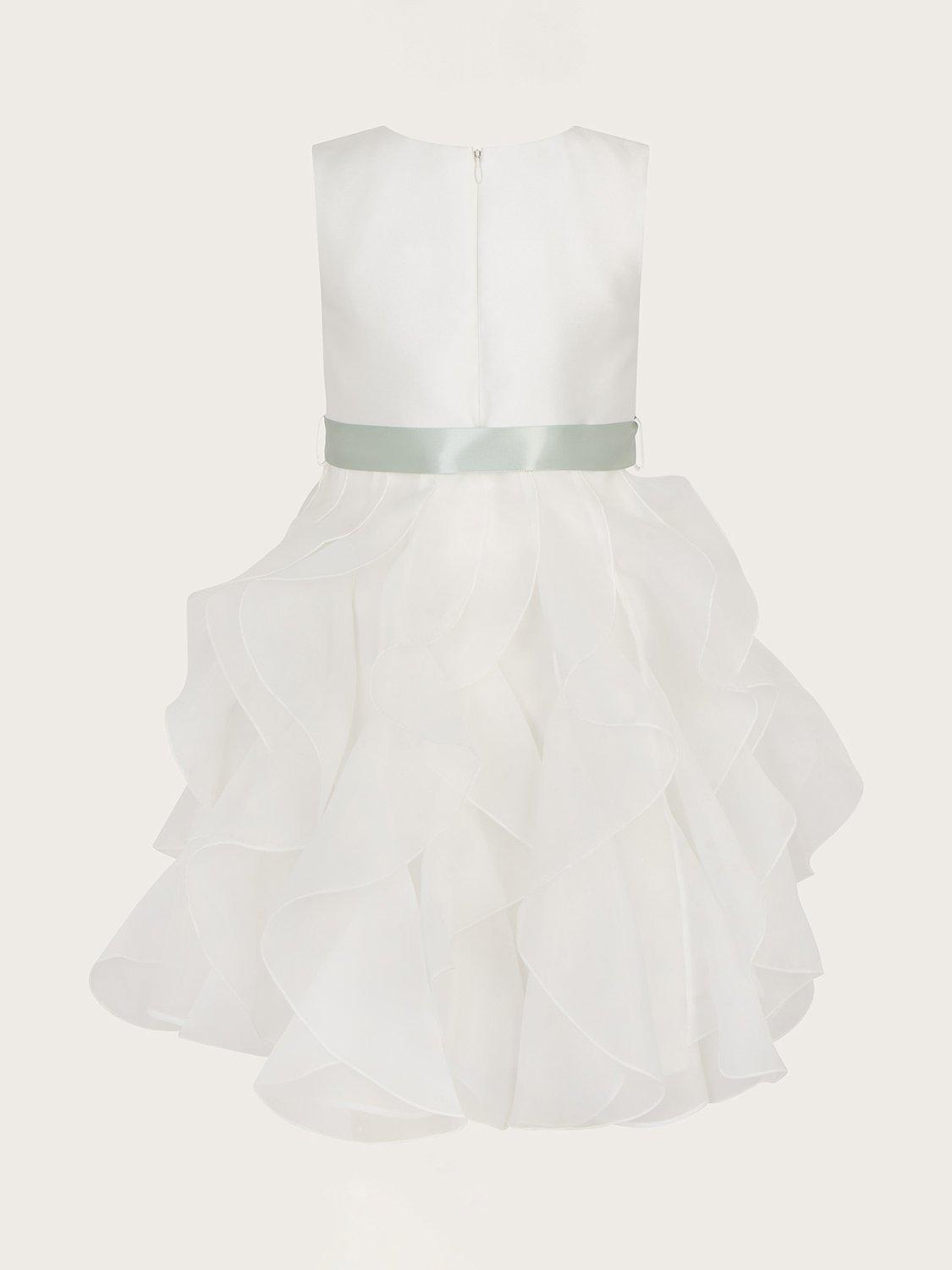 Product image 2 of 3, which shows Monsoon Kids' Cannes Organza Ruffle Dress, Ivory, 5 years