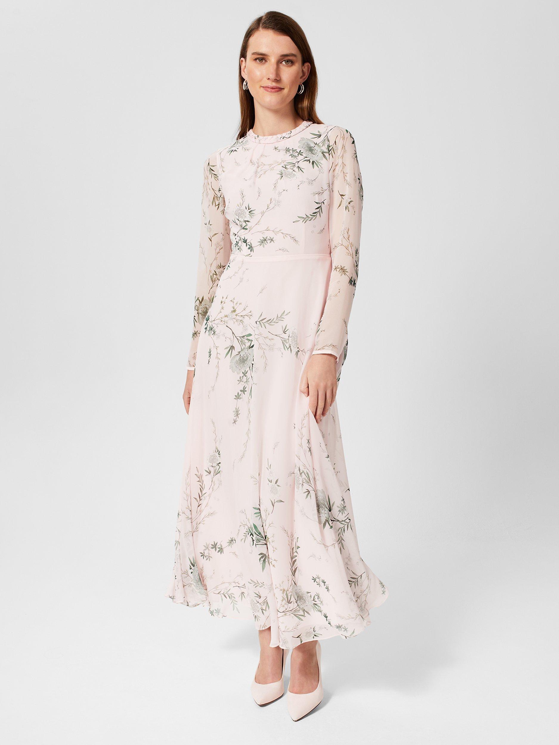 Hobbs Rosabelle Silk Floral Dress Pale Pink