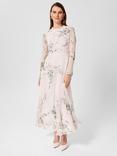 Hobbs Rosabelle Silk Floral Dress, Pale Pink