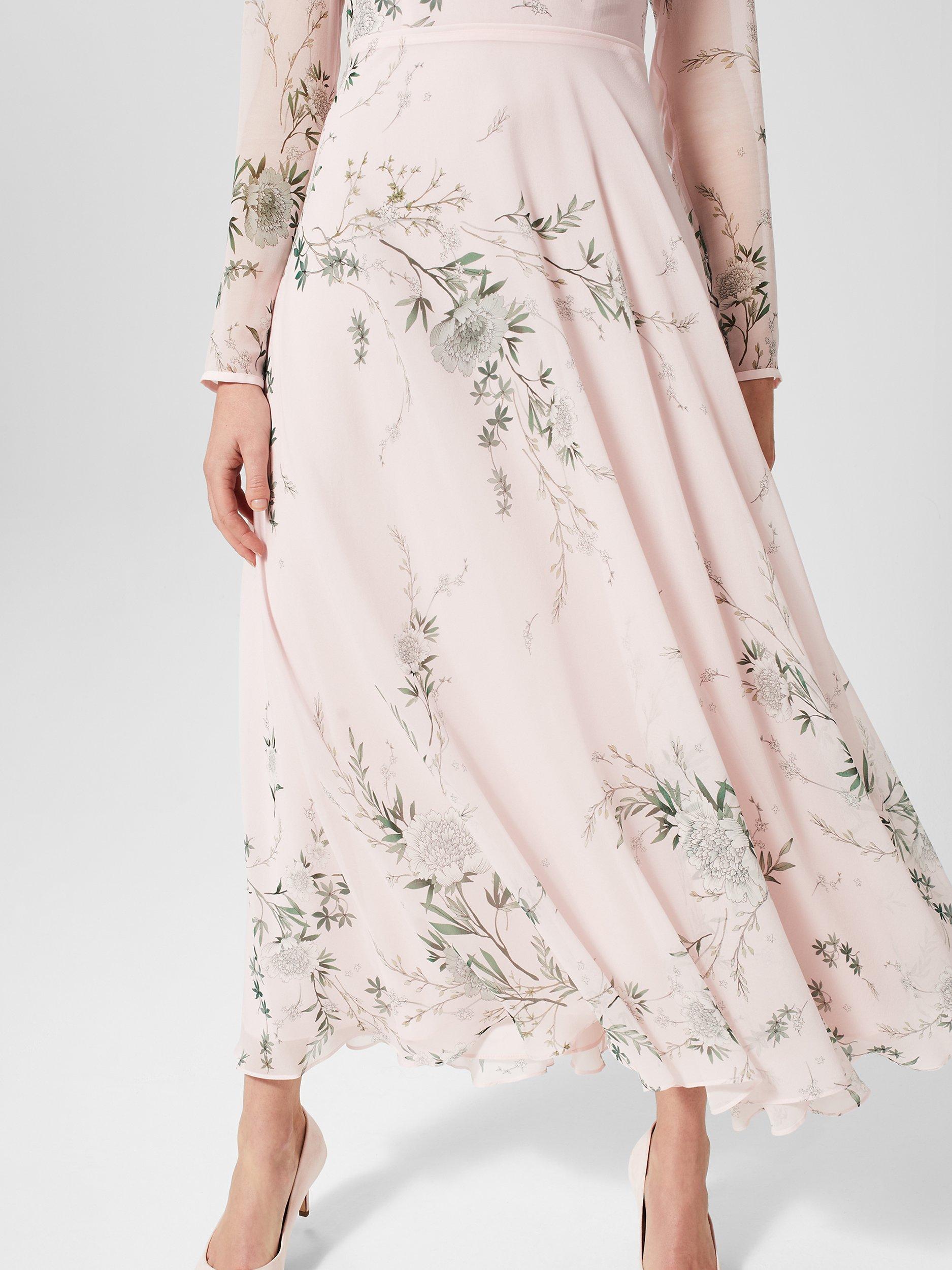 Hobbs Rosabelle Silk Floral Dress Pale Pink