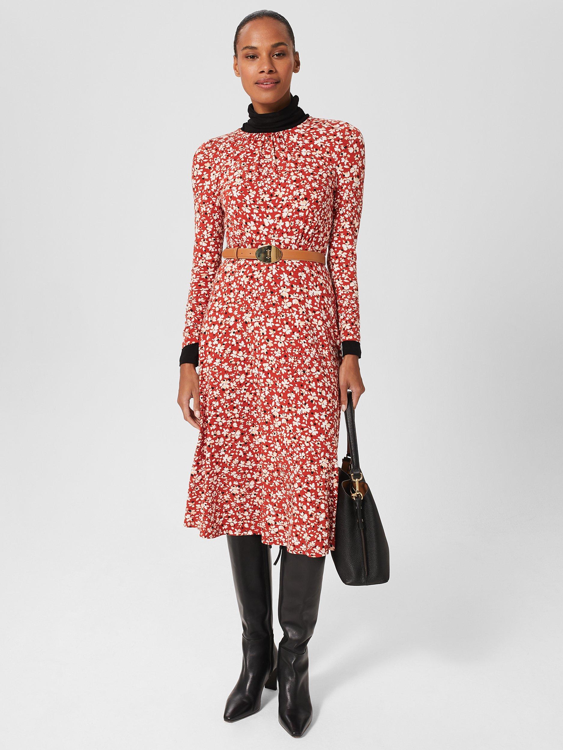 Hobbs Petite Sian Midi Floral Dress, Sienna/Multi