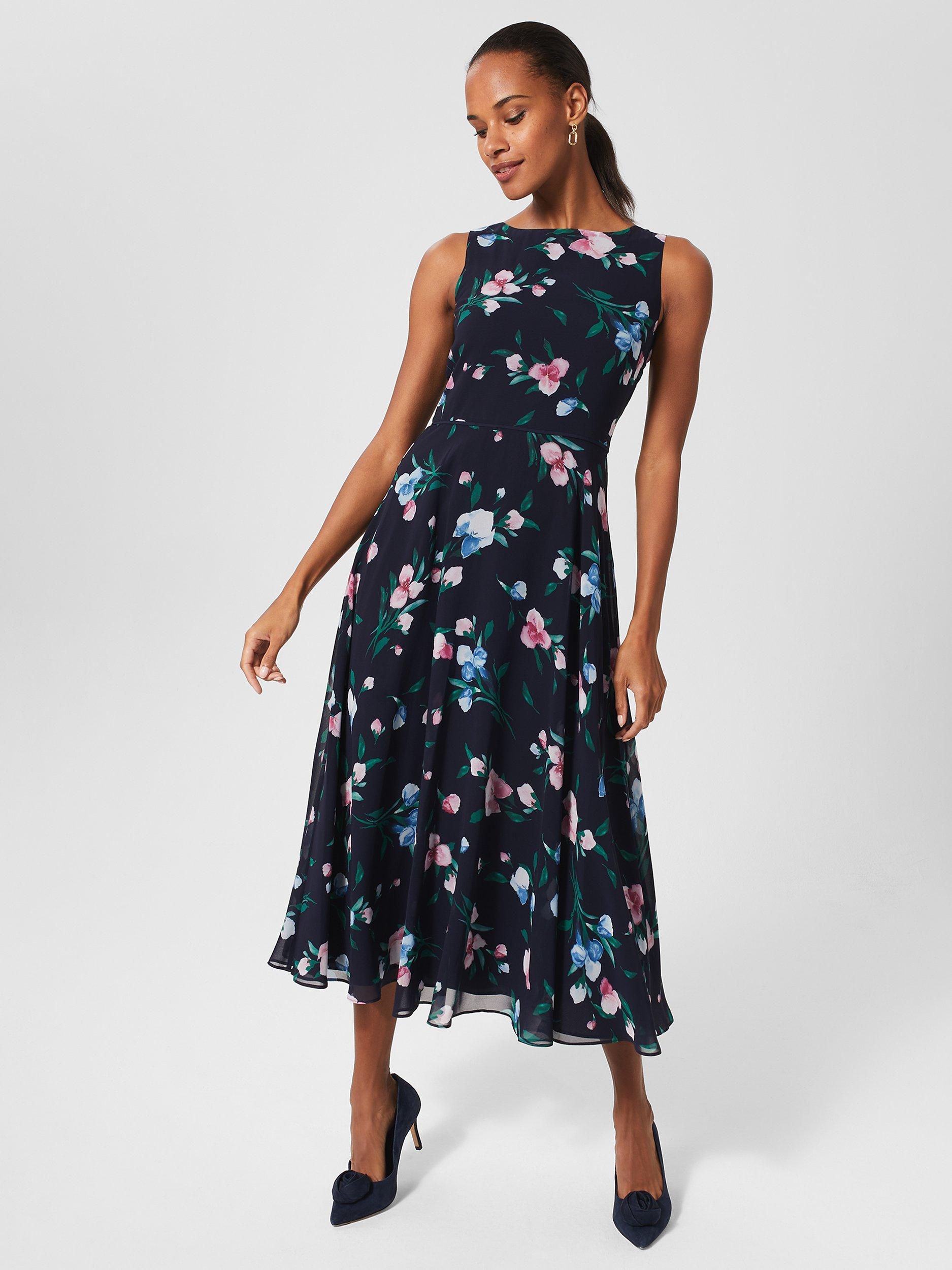 Hobbs Carly Floral Print Midi Dress Navy Multi