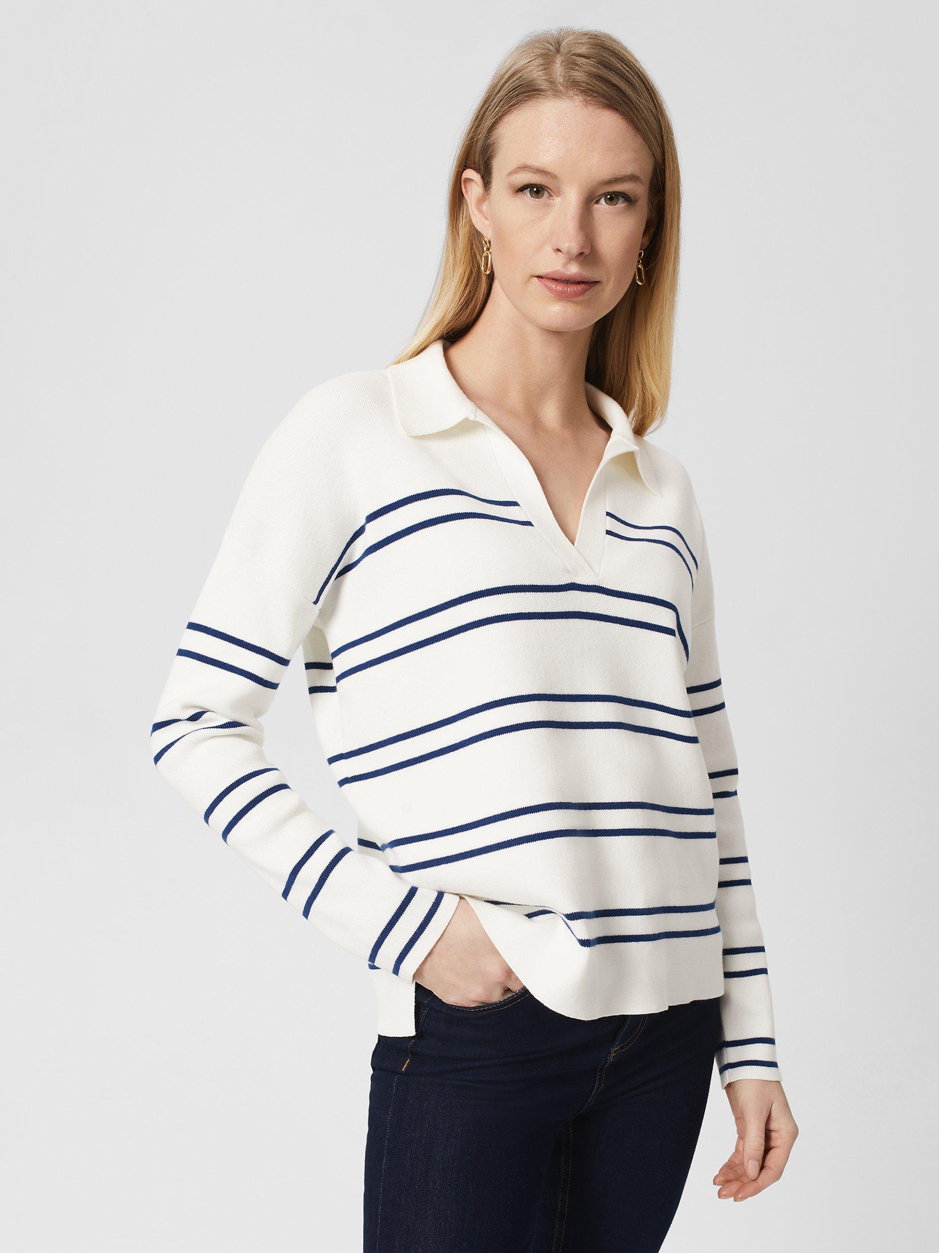 Hobbs Karissa Fine Knit Stripe Jumper, Ivory/Navy