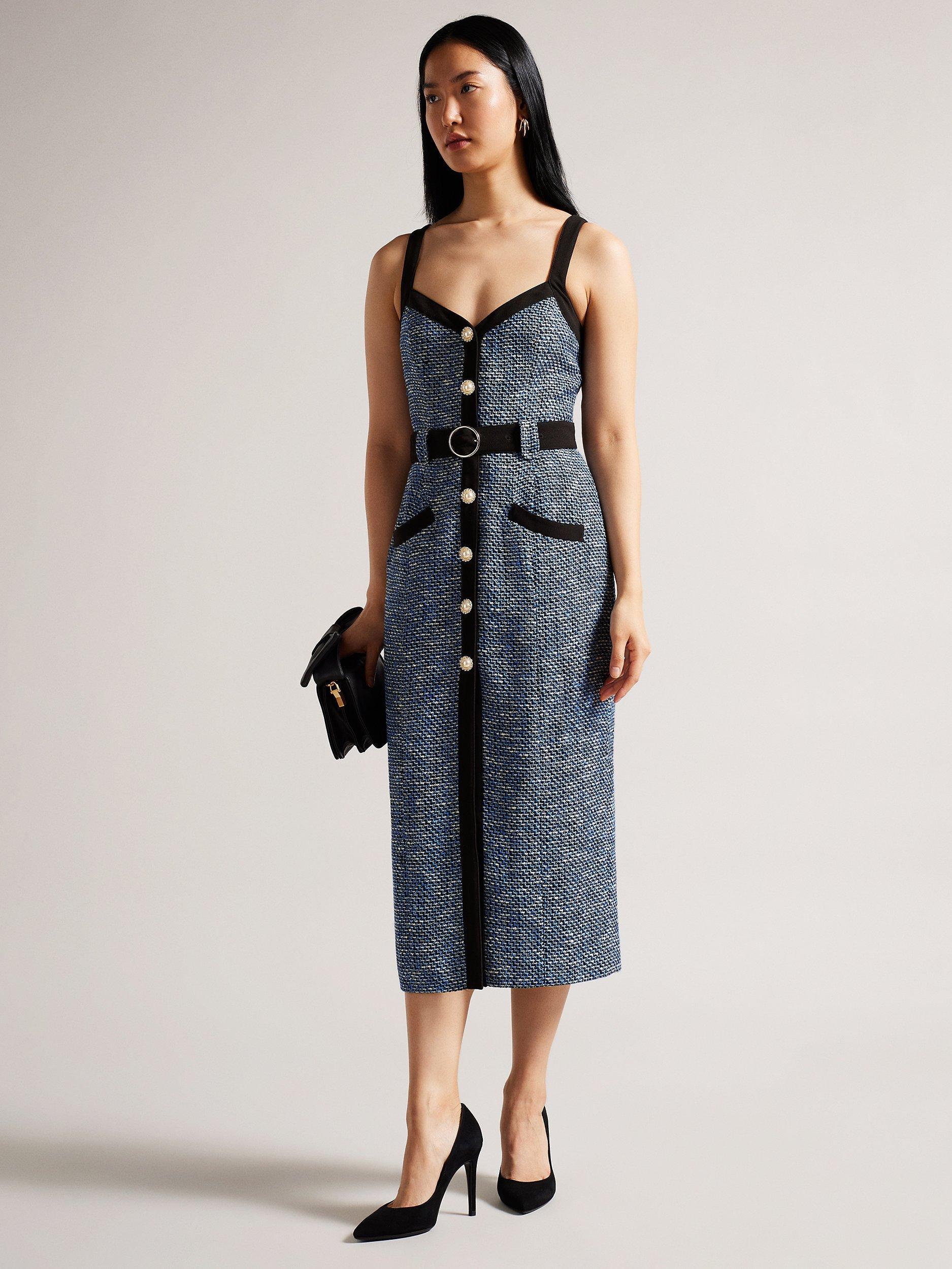 Ted Baker Diniiad Boucle Midi Dress, Blue/Multi