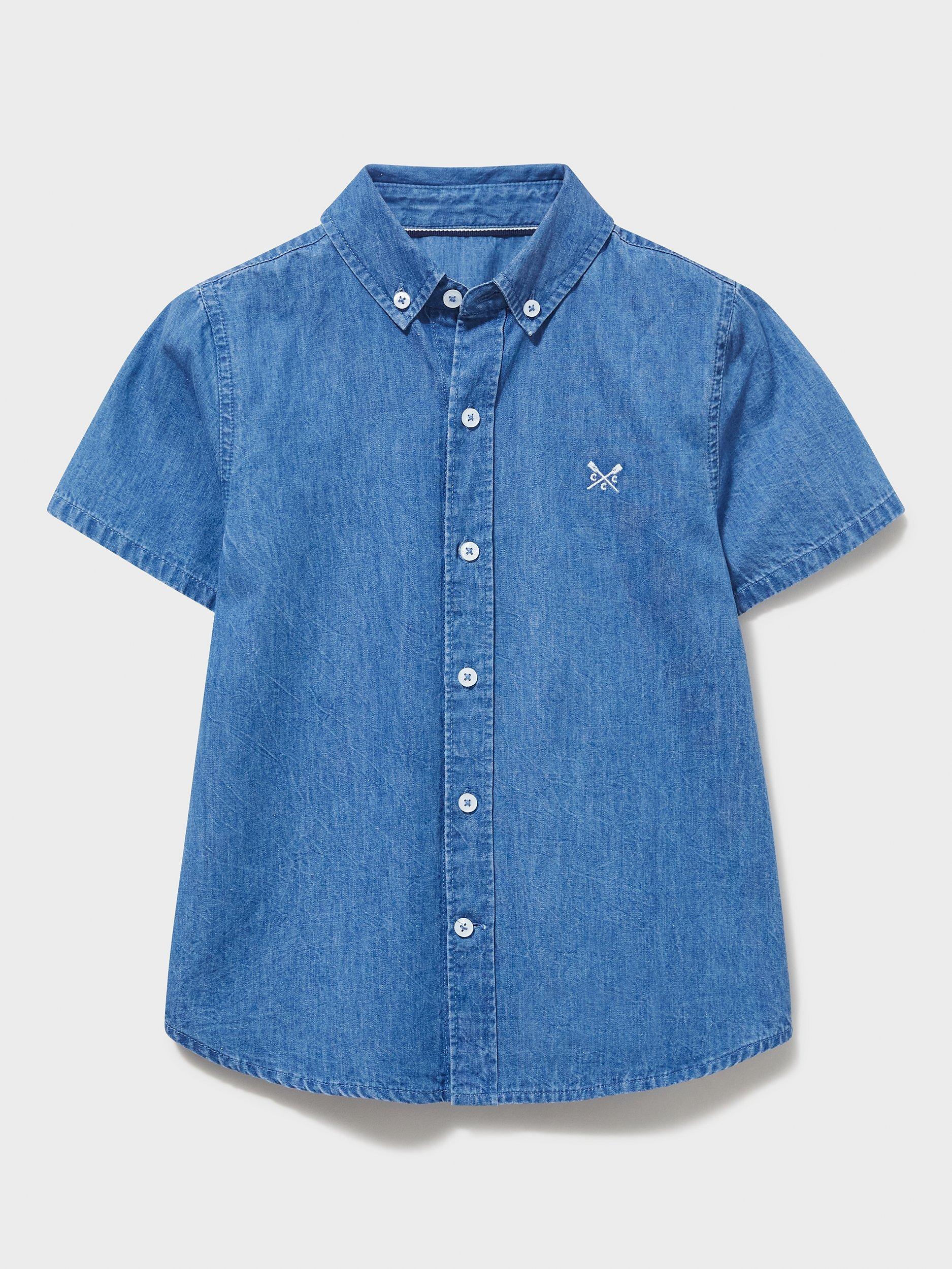 Crew Clothing Short Sleeve Chambray Denim Shirt, Blue