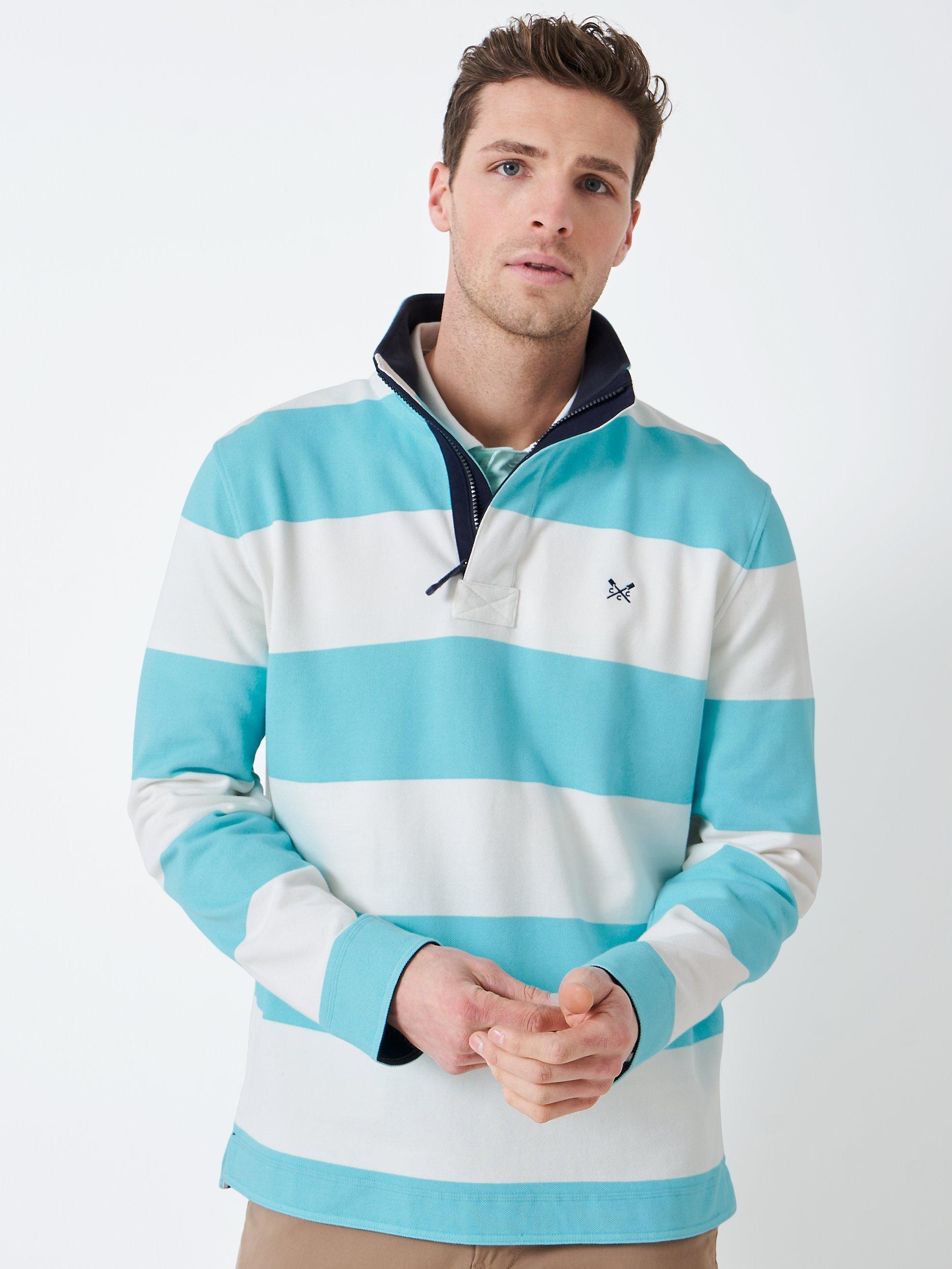 Crew Clothing Padstow Zip Neck Jumper, Bright Blue