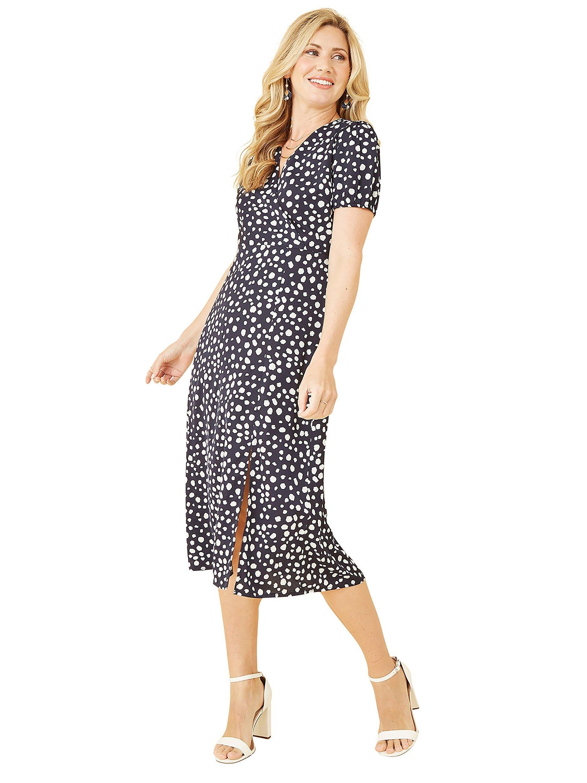 Mela London Mela Spot Print Midi Tea Dress, Navy, 8