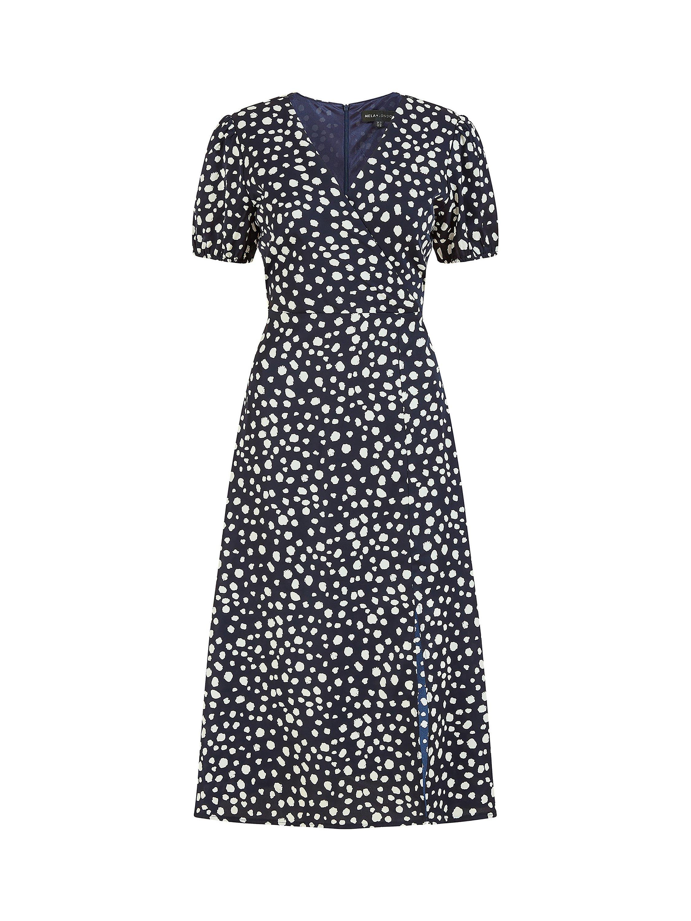 Mela London Mela Spot Print Midi Tea Dress, Navy, 8