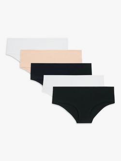 John Lewis Cotton Blend Short Knickers, Pack of 5, White/Almond/Black, White/Almond/Black