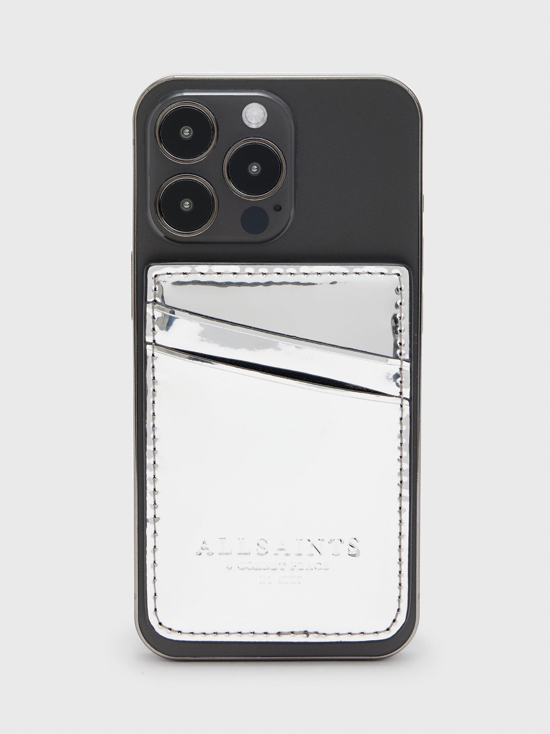 AllSaints Callie Magnetic Leather Cardholder, Silver, One Size