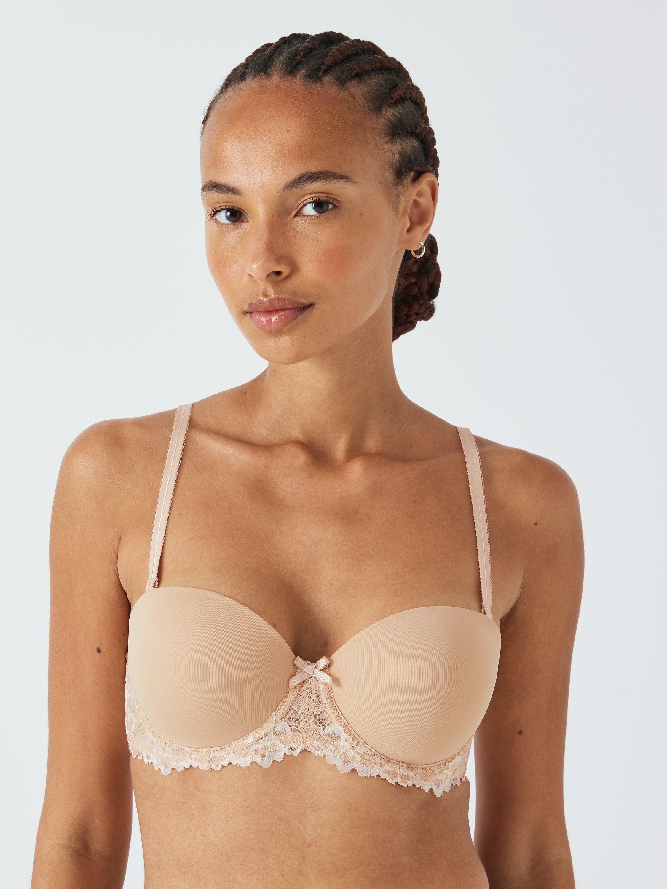 Product image 1 of 6, which shows John Lewis Albany Lace Cradle Multiway Strapless Bra, Almond, 30DD