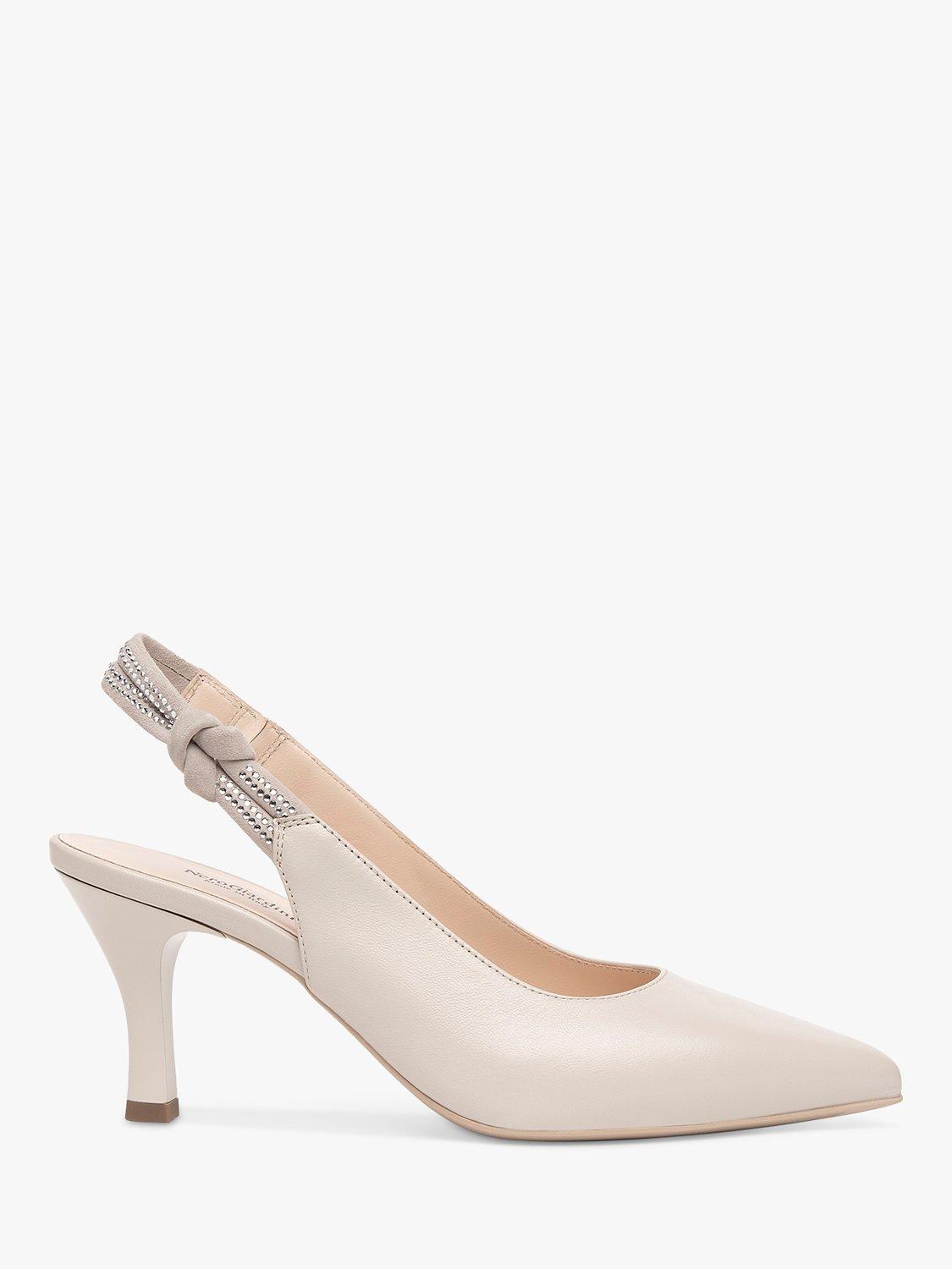 Product image 1 of 4, which shows NeroGiardini Leather Diamante Slingback Court Shoes, Beige, 3