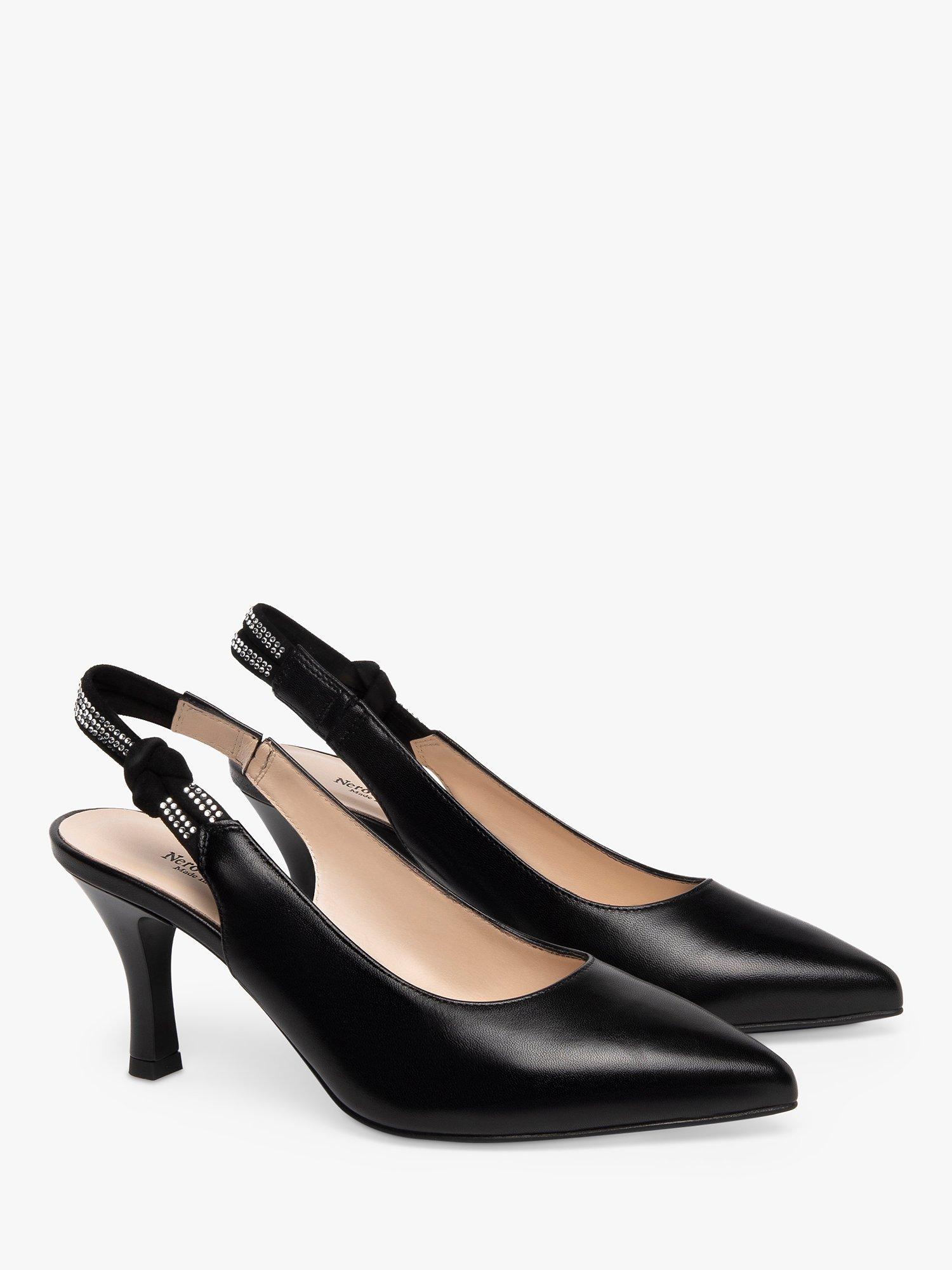 Product image 2 of 4, which shows NeroGiardini Leather Diamante Slingback Court Shoes, Black, 3