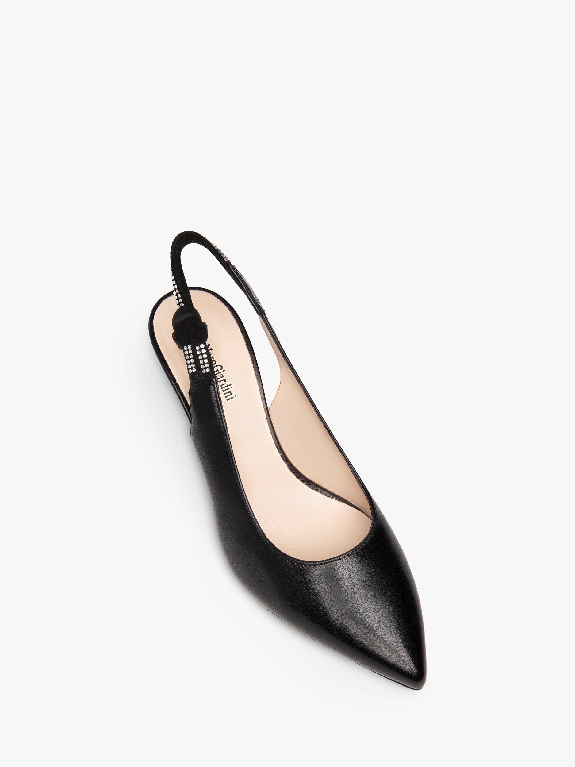 Product image 4 of 4, which shows NeroGiardini Leather Diamante Slingback Court Shoes, Black, 3