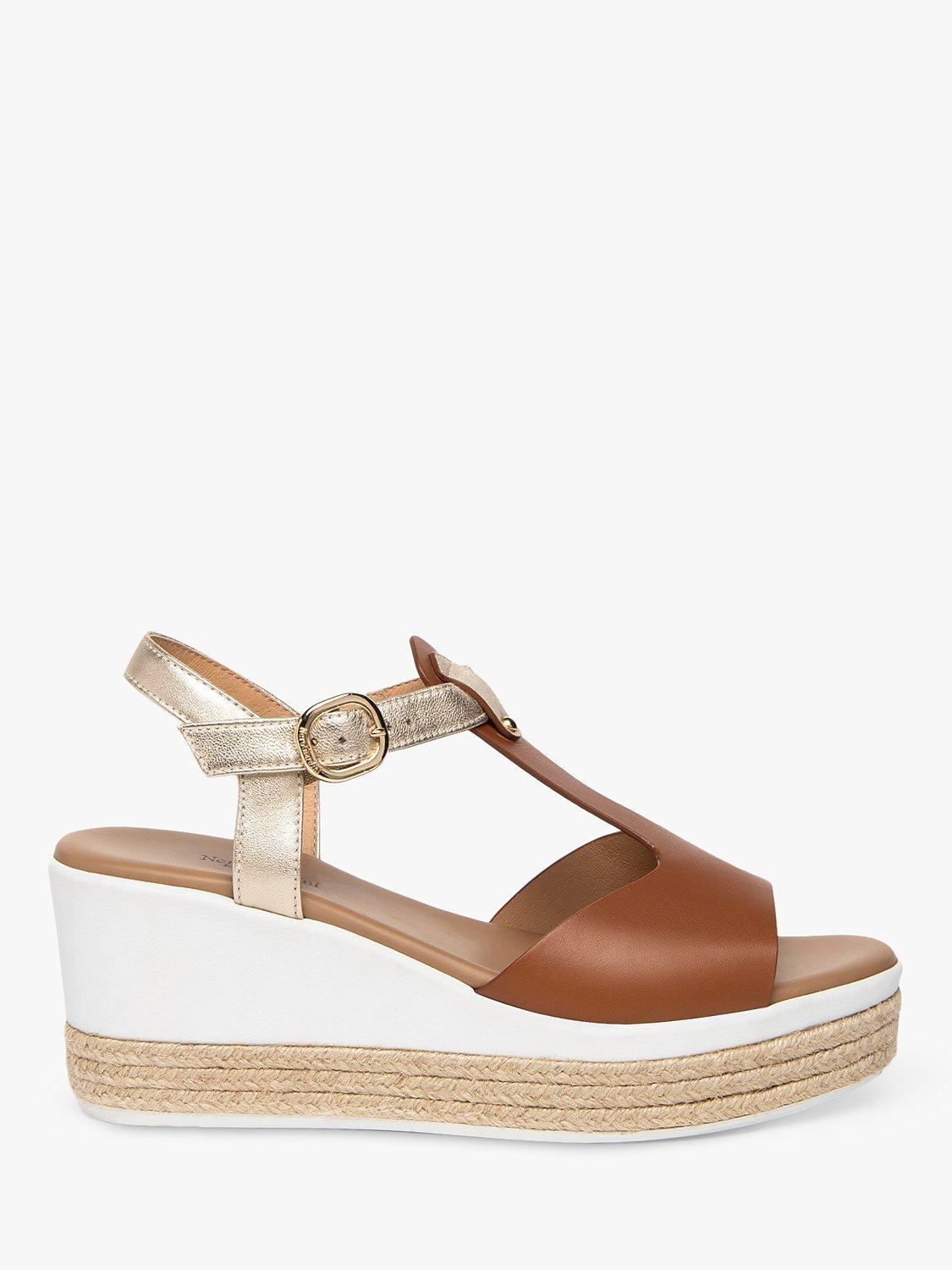 NeroGiardini Leather T-Bar Wedge Sandals, Cognac
