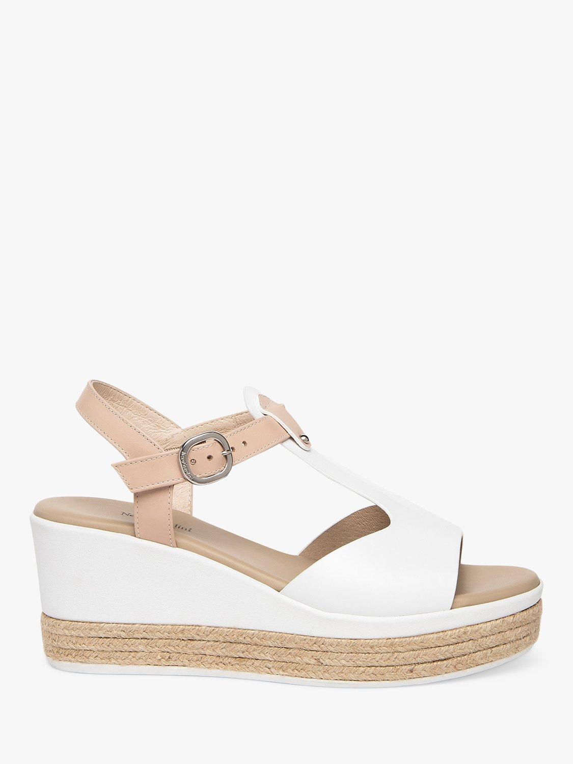 NeroGiardini Leather T-Bar Wedge Sandals, White