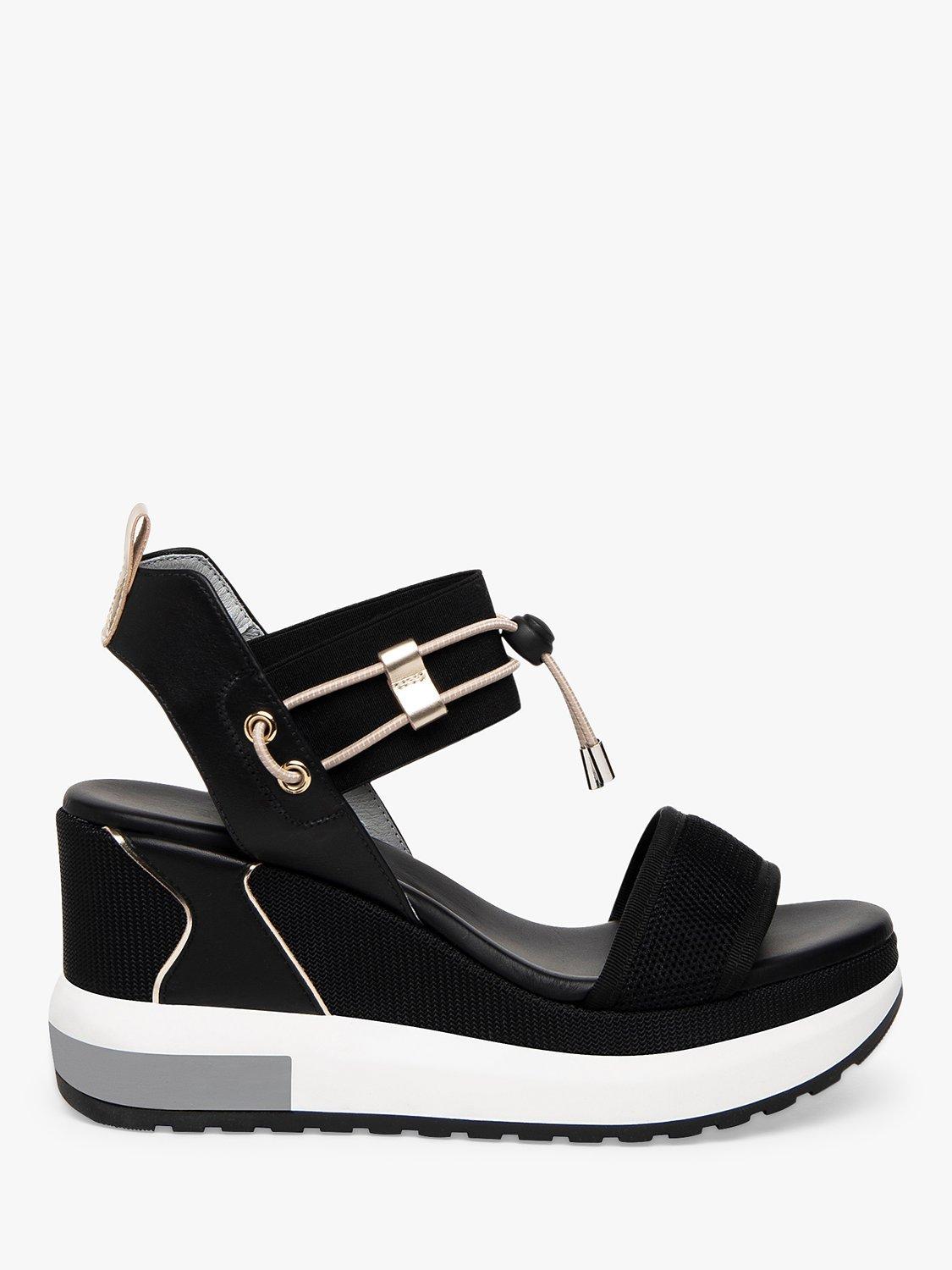 Product image 1 of 4, which shows NeroGiardini Leather Sports Wedge Sandals, Black, 2