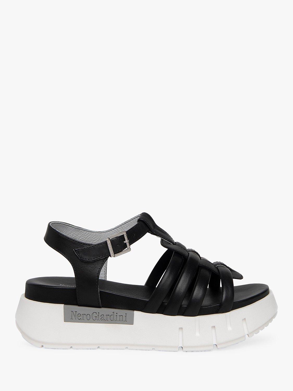 NeroGiardini Leather Fisherman Platform Sandals, Black
