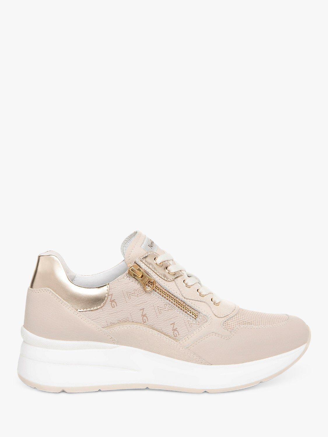 NeroGiardini Leather Platform Logo Trainers, Beige