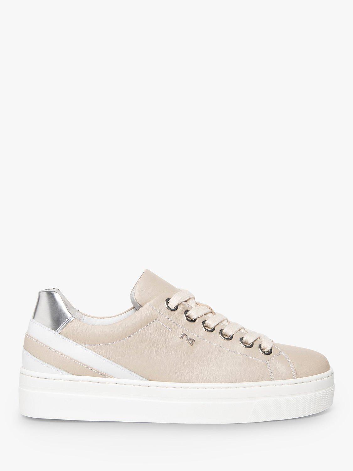 NeroGiardini Stripe Leather Low Top Trainers, Beige