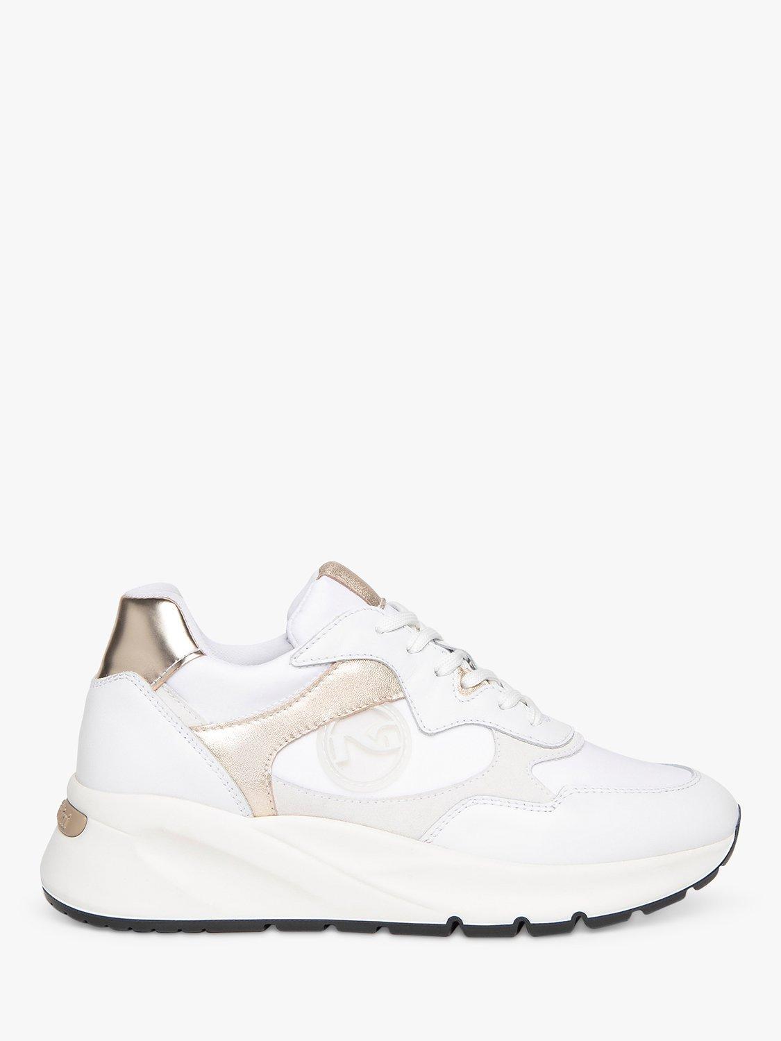 NeroGiardini Leather and Suede Wedge Heel Trainers, White