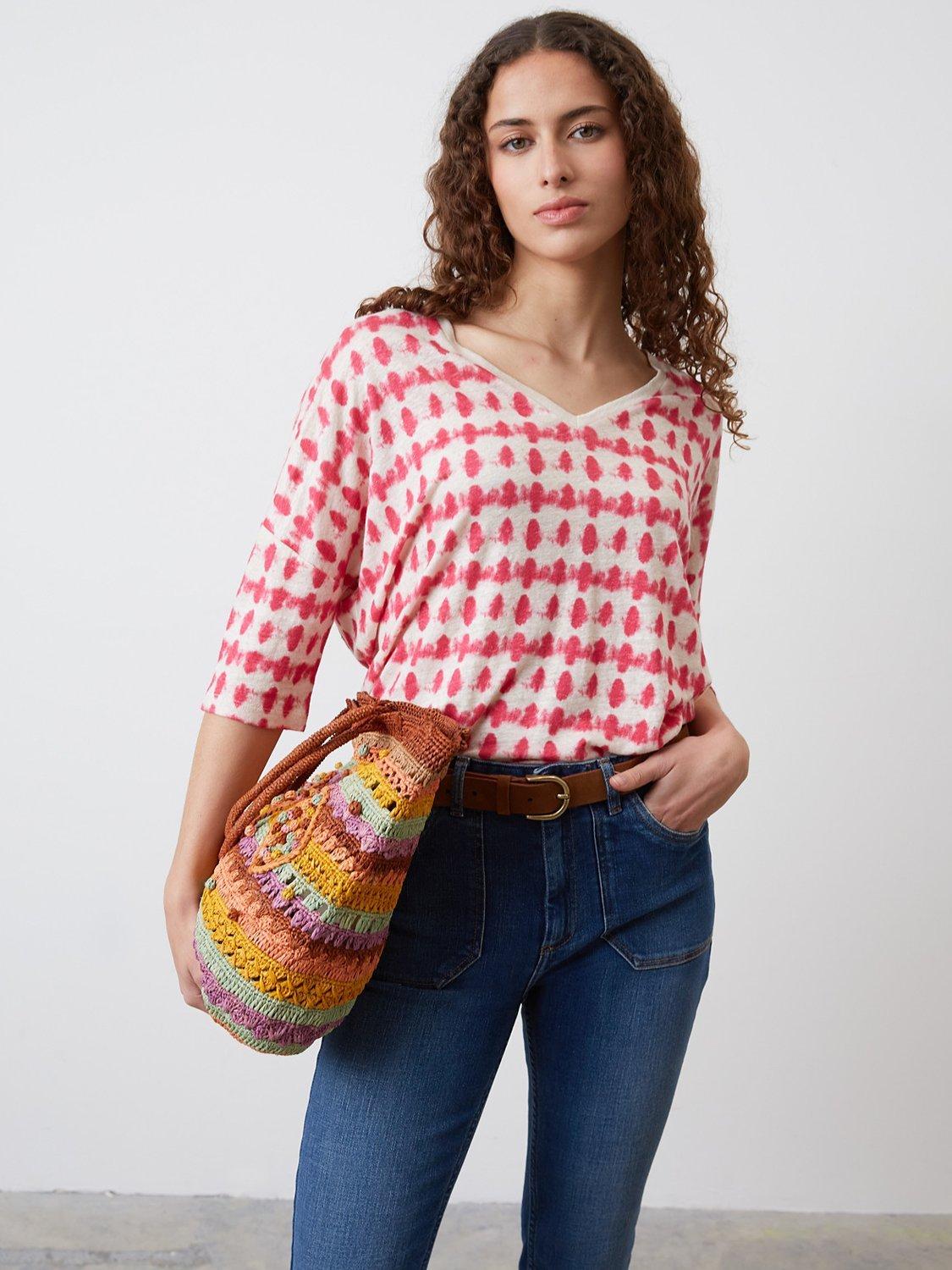 Gerard Darel Appoline Linen T-Shirt, Fuchsia