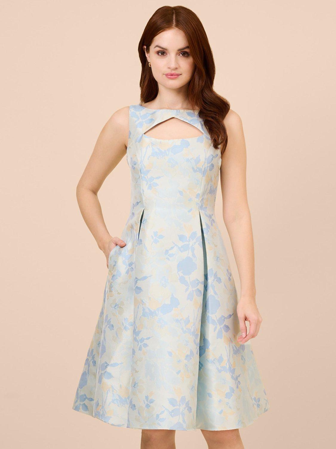 Adrianna Papell Floral Jacquard Cutout Dress, Blue/Multi