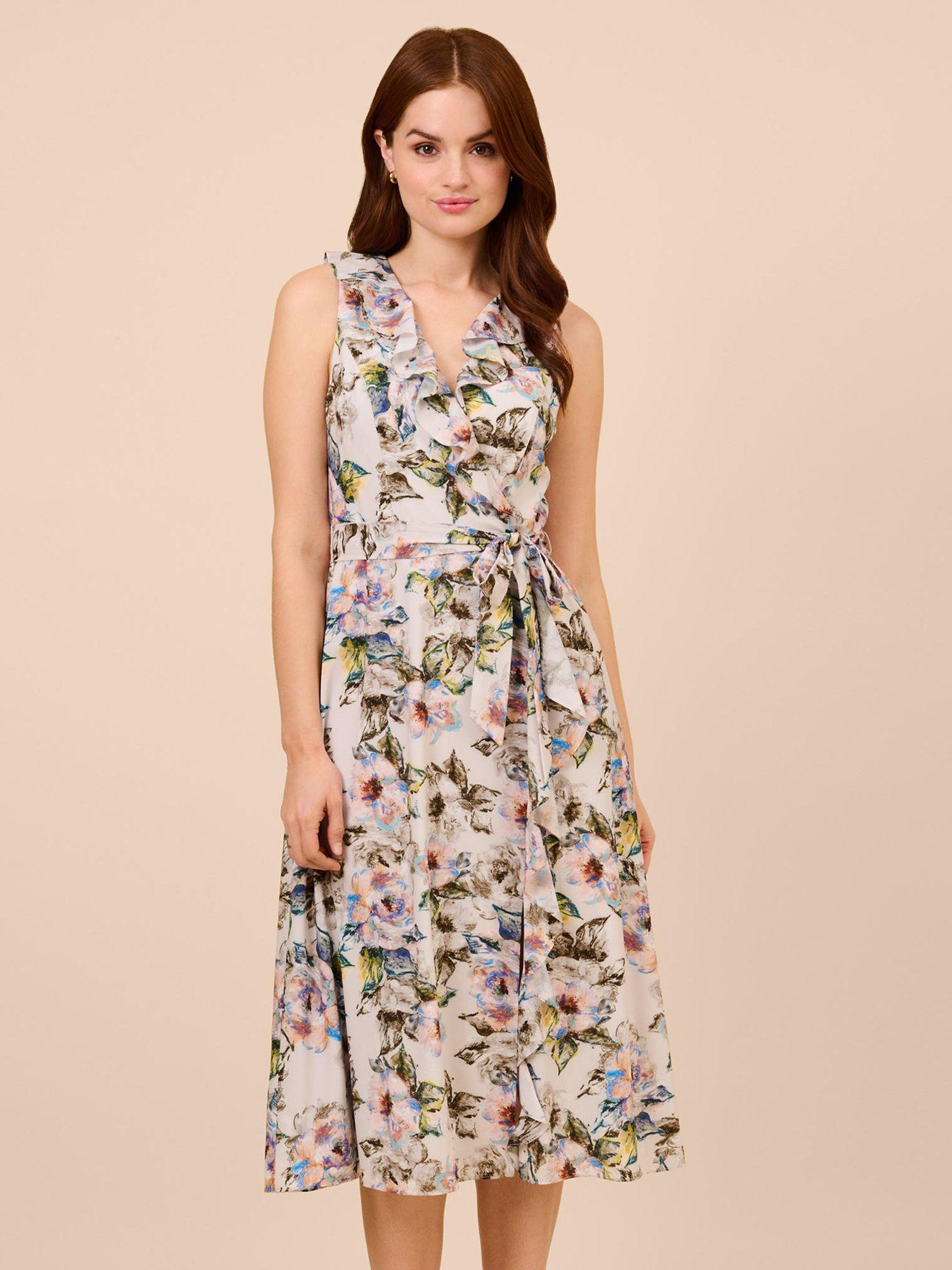 Adrianna Papell Print Chiffon Dress, Grey/Multi