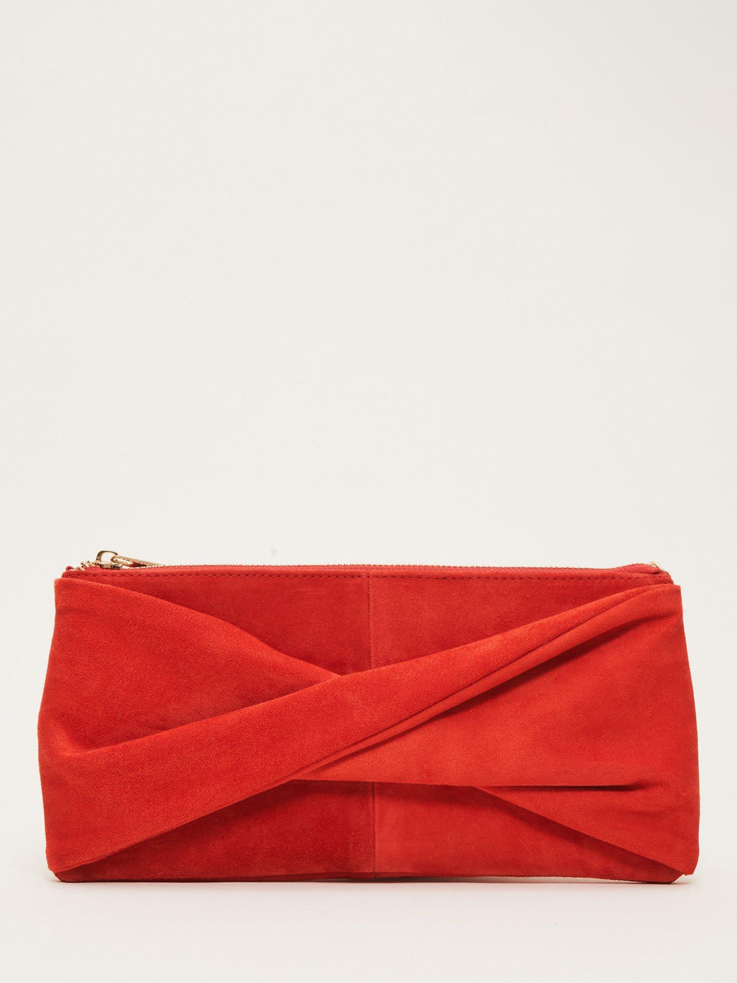 Phase Eight Suede Twist Front Clutch Bag, Red