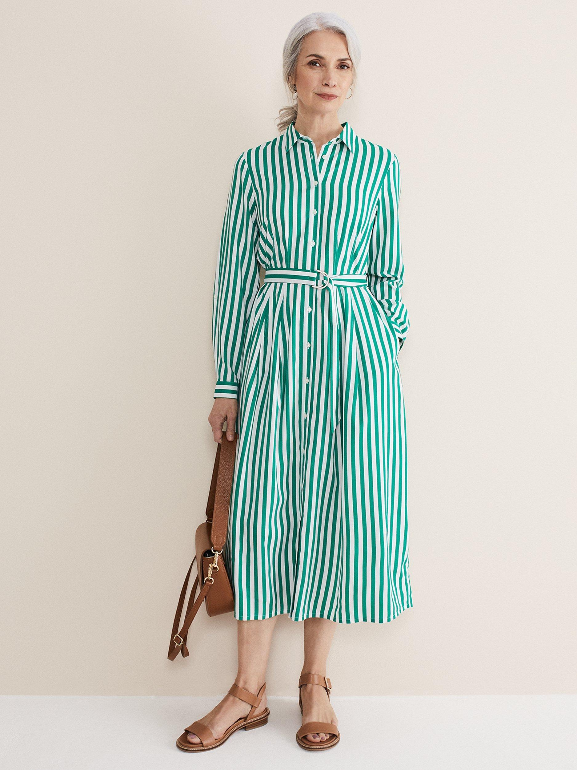 Phase Eight Ida Stripe Shirt Dress, Green