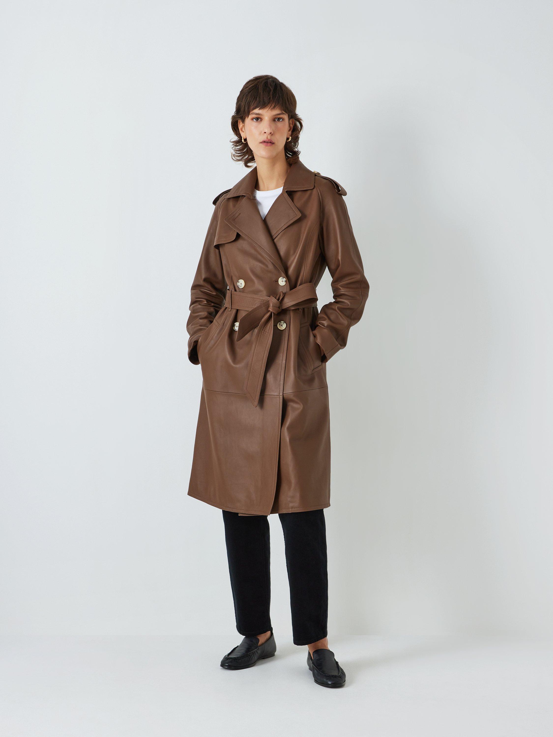 John Lewis Leather Trench Coat, Tobacco Brown