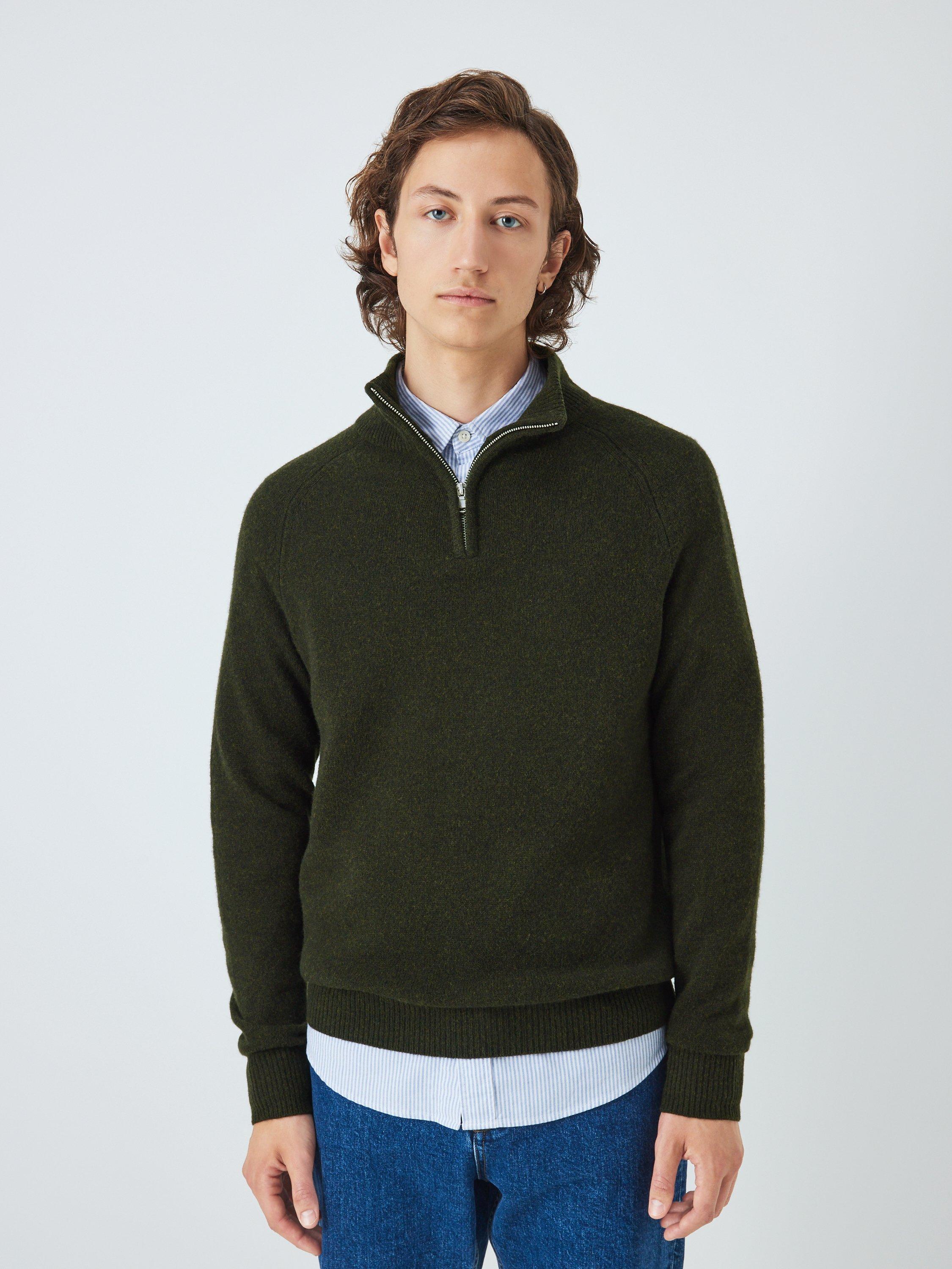 John Lewis Lambswool Blend Half-Zip Jumper, Forest Green