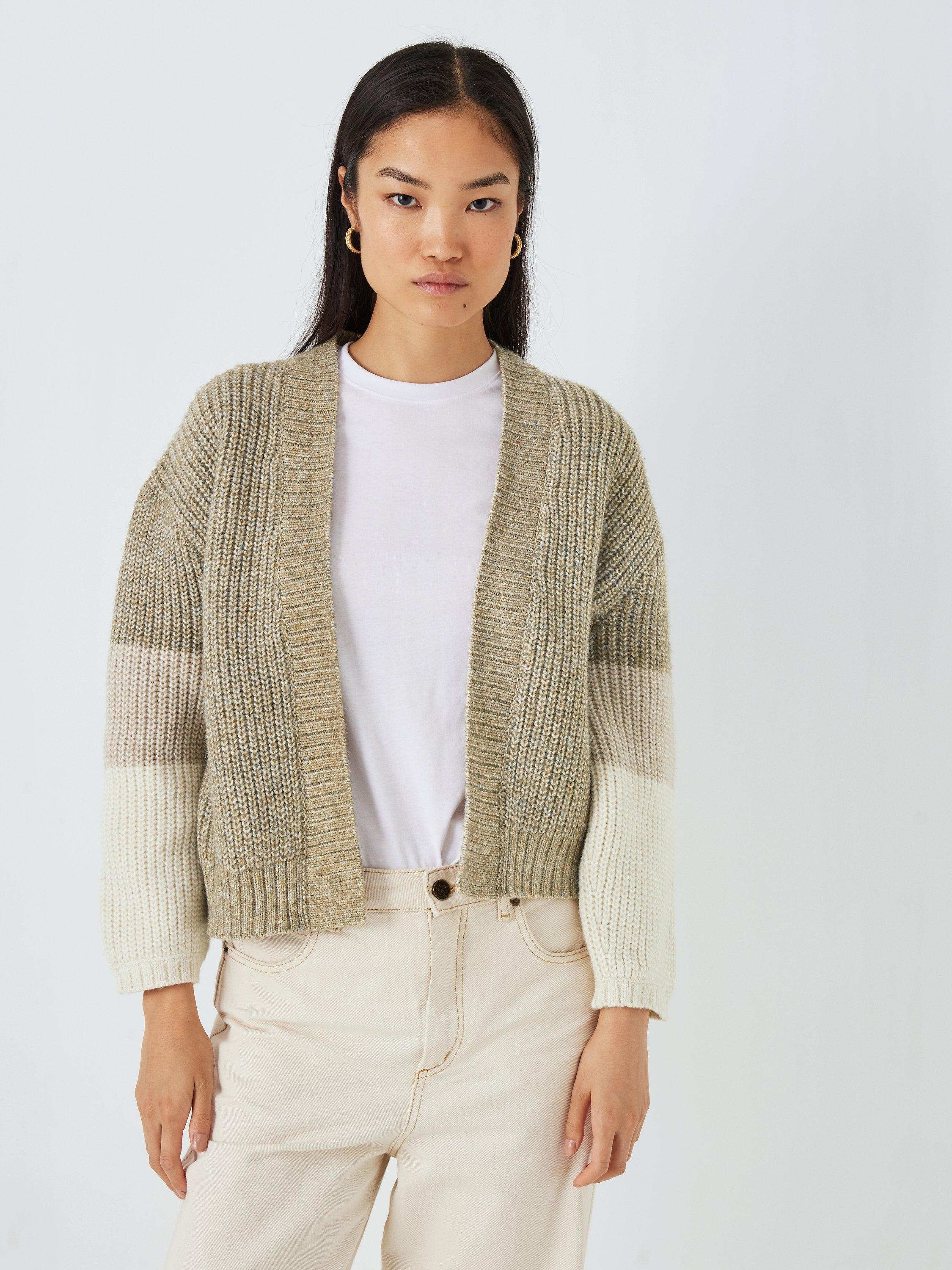 John Lewis ANYDAY Colour Block Open Neck Cardigan, Natural 