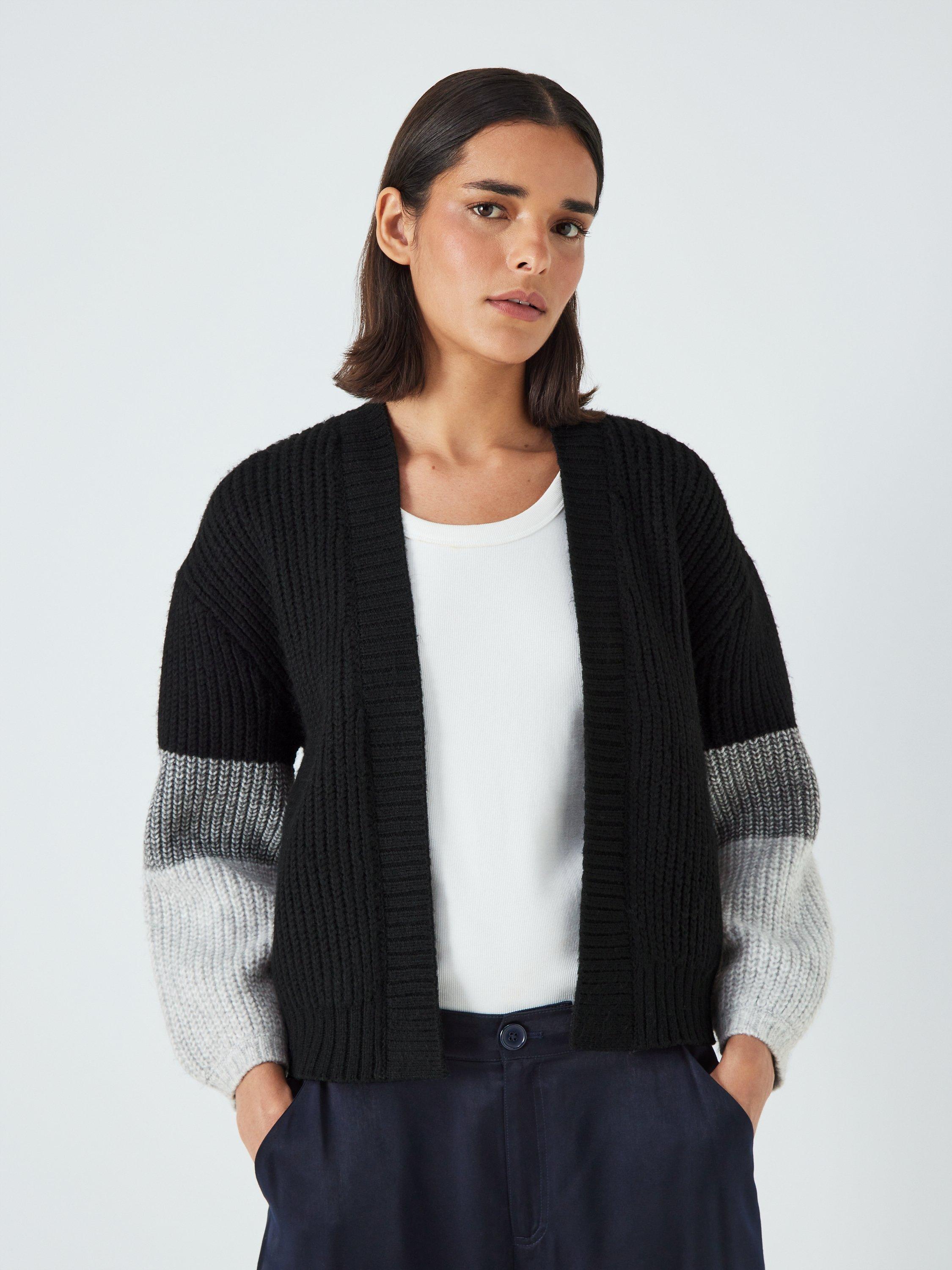John Lewis ANYDAY Colour Block Open Neck Cardigan, Black, XL