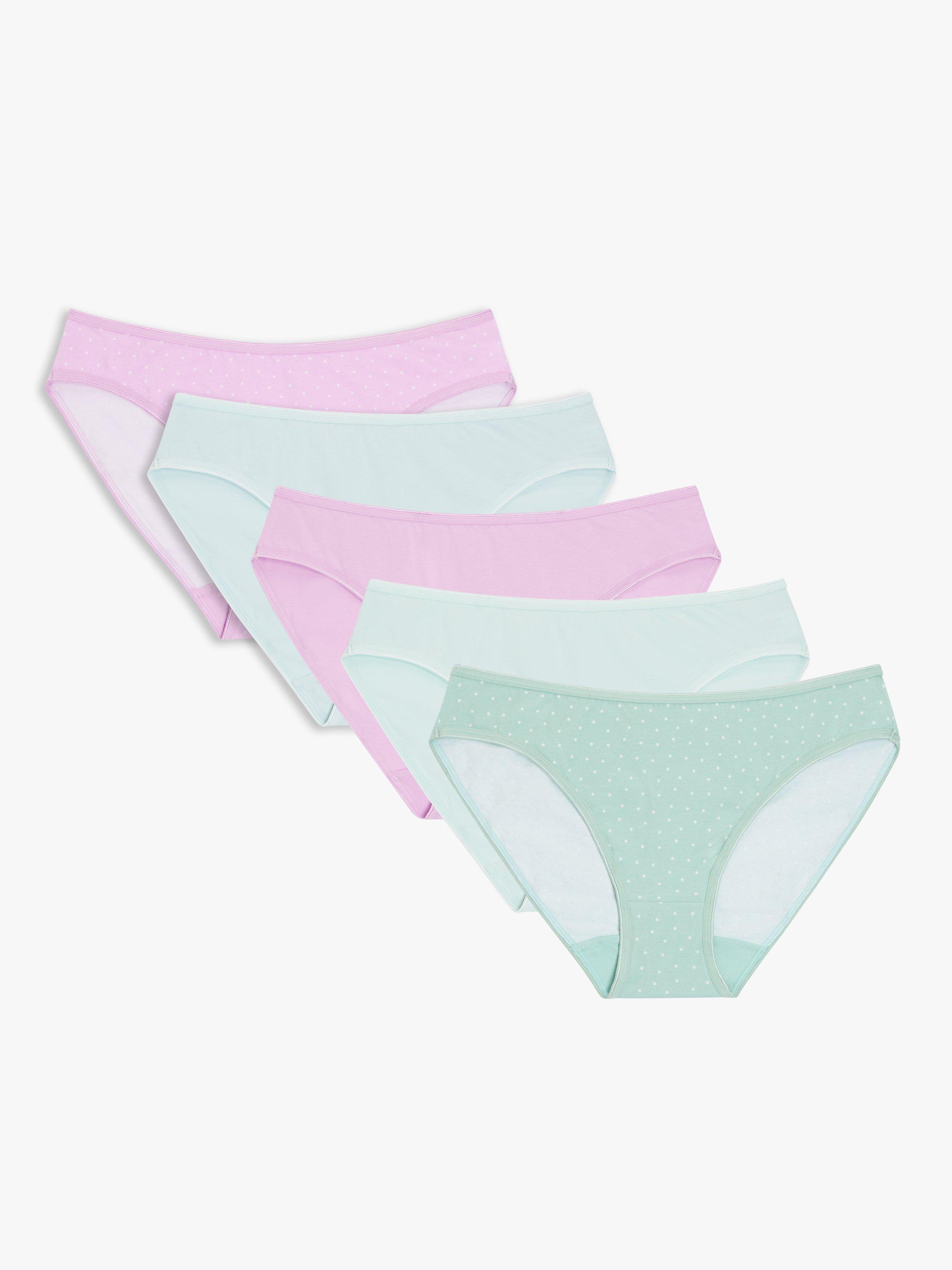 Product image 1 of 4, which shows John Lewis Cotton Bikini Briefs, Pack of 5, Green/Pastel, 18