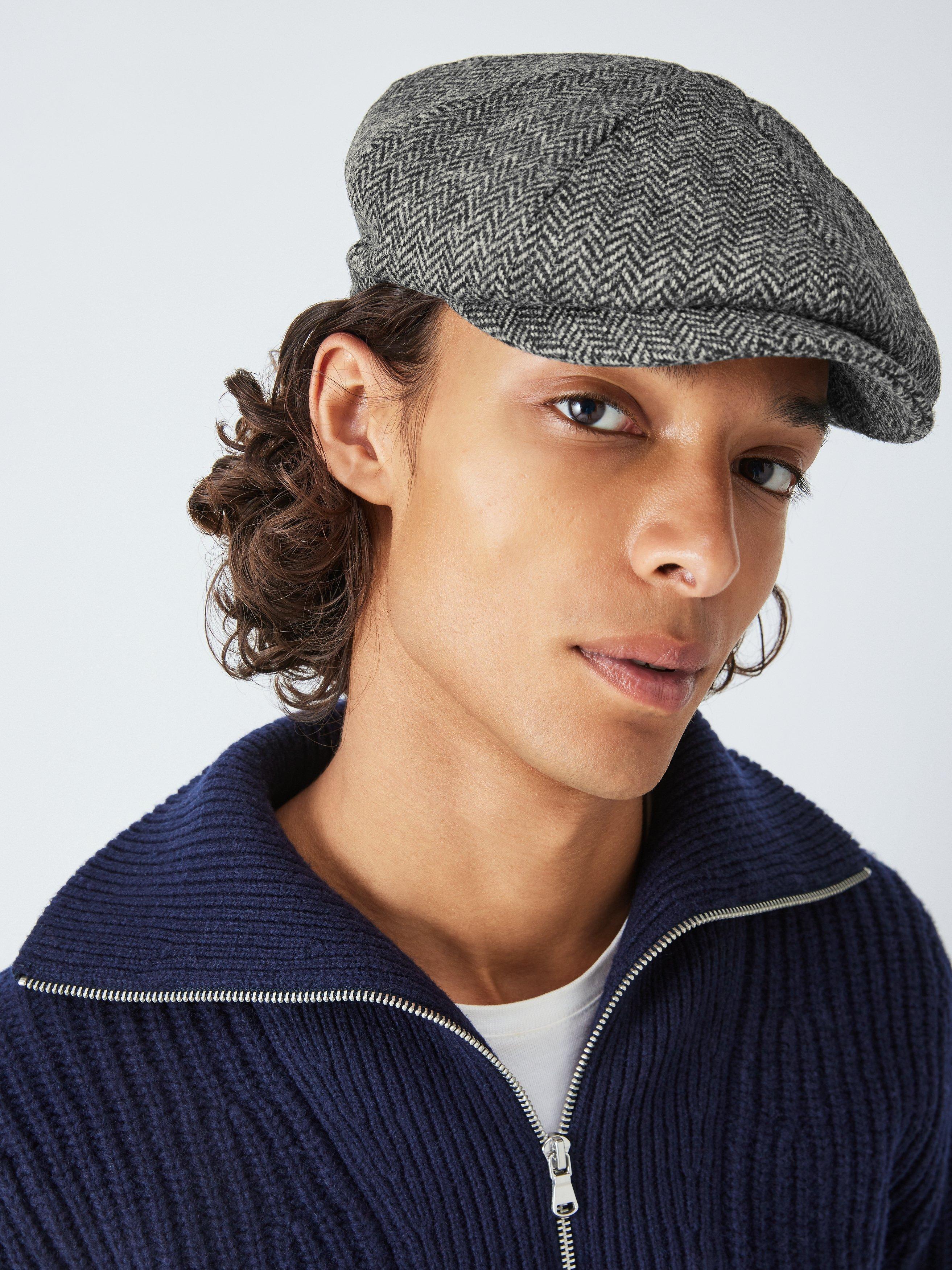 John Lewis Moon Merino Wool Shetland Herringbone Baker Boy Hat, Mid Grey
